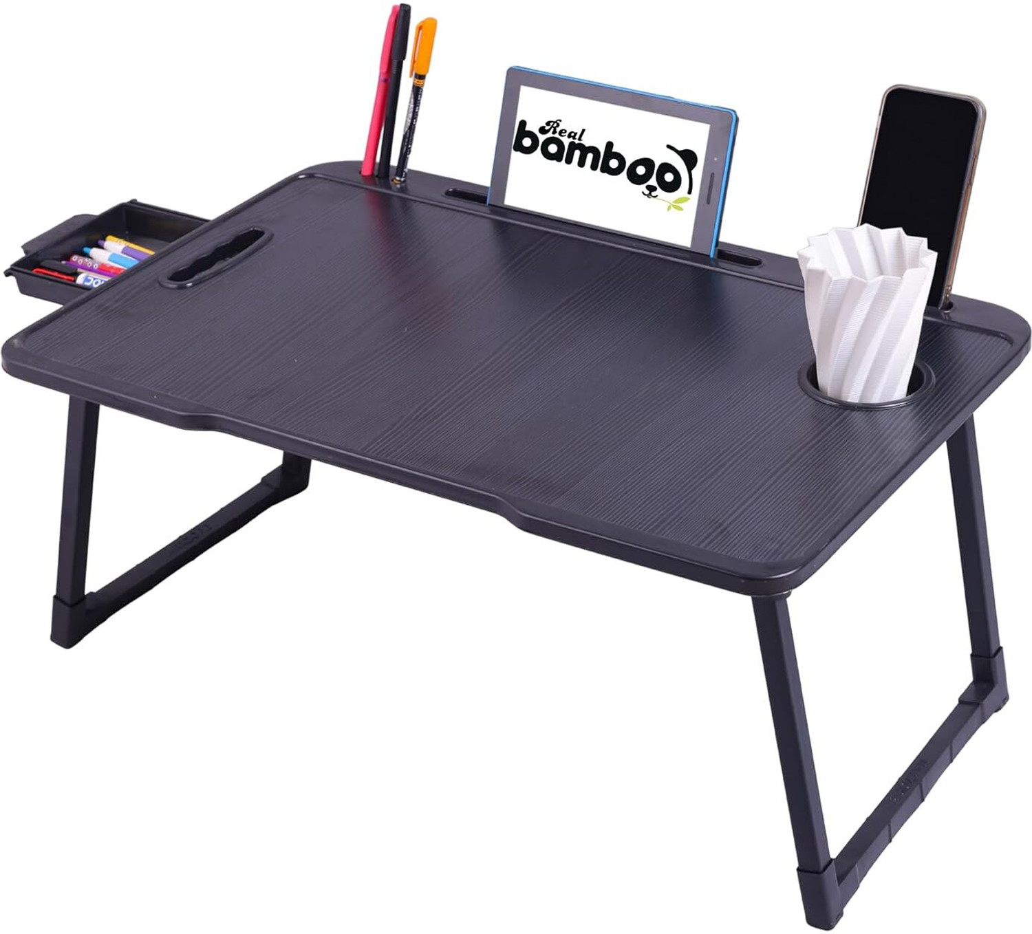 Image of UkdiMukdi Wood Portable Laptop Table (Finish Color - US CONTRY BLACK TABLE, Pre Assembled)