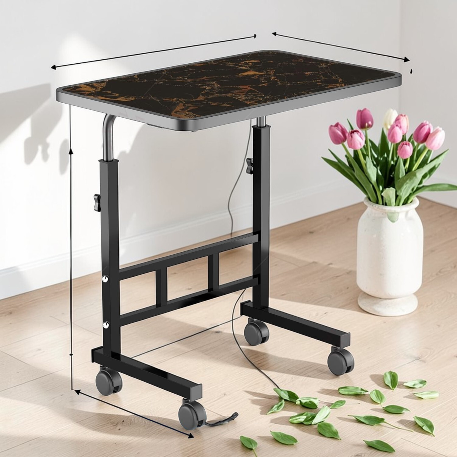 Image of Winsobey height adjustable folding table Wooden Metal Portable Laptop Table