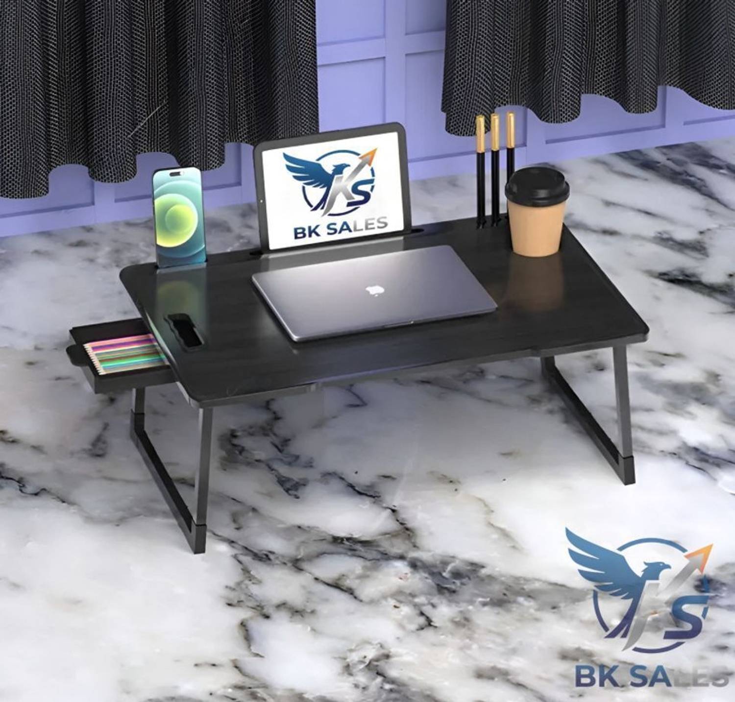 BK SALES Black Cotted Wood Portable Laptop Table - Image 2
