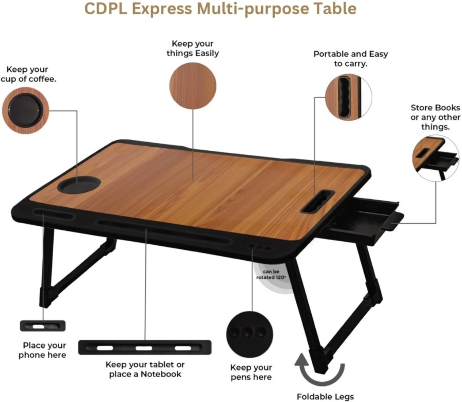 Image of Kunj Creation KJ - US COTTED WOODEN - L1 Wood Portable Laptop Table