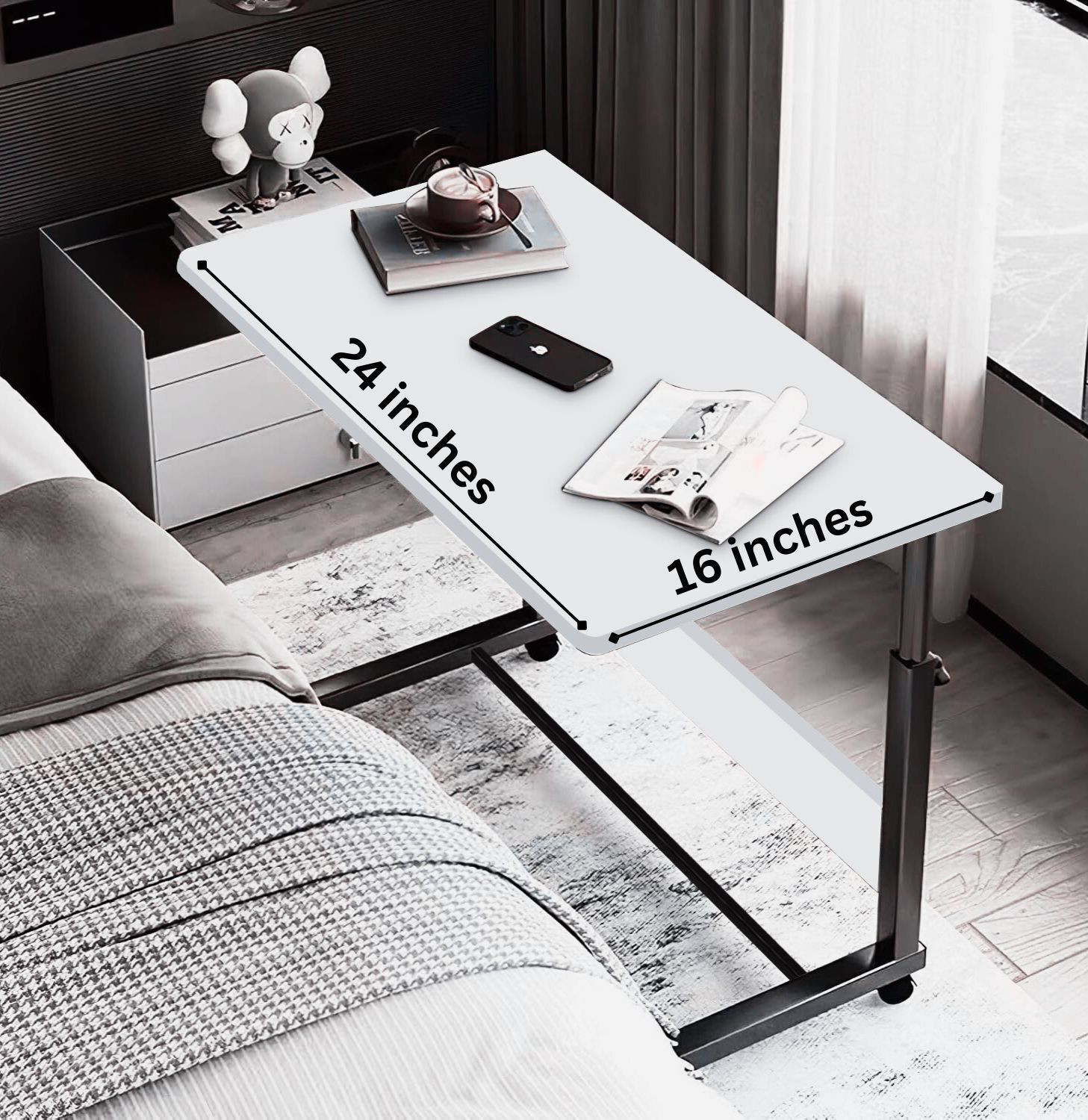 Image of Torche Torche Multipurpose Height Adjustable Movable Table in Black Frame & Iron Wood Portable Laptop Table