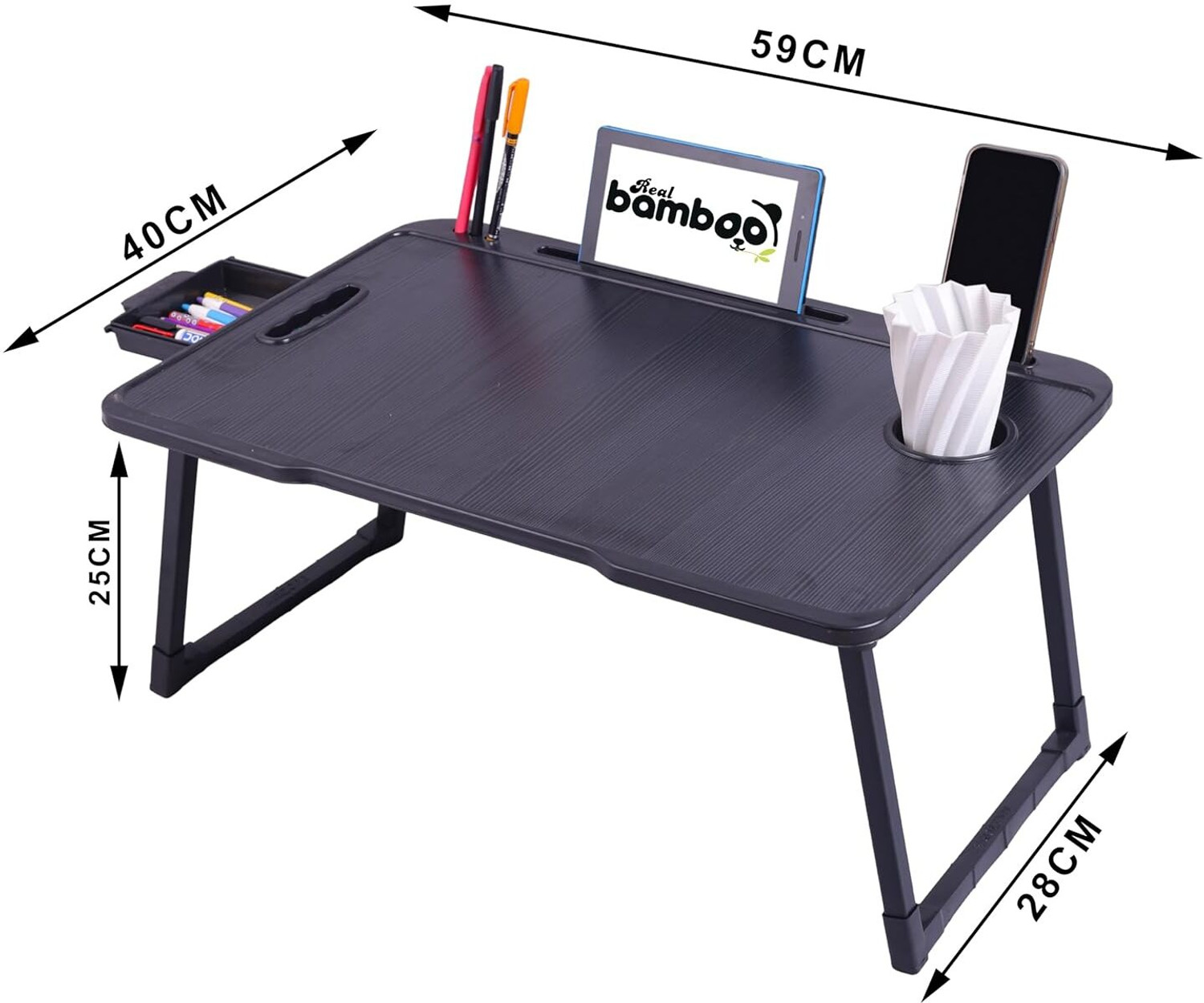 Image of UkdiMukdi Wood Portable Laptop Table (Finish Color - US CONTRY BLACK TABLE, Pre Assembled)