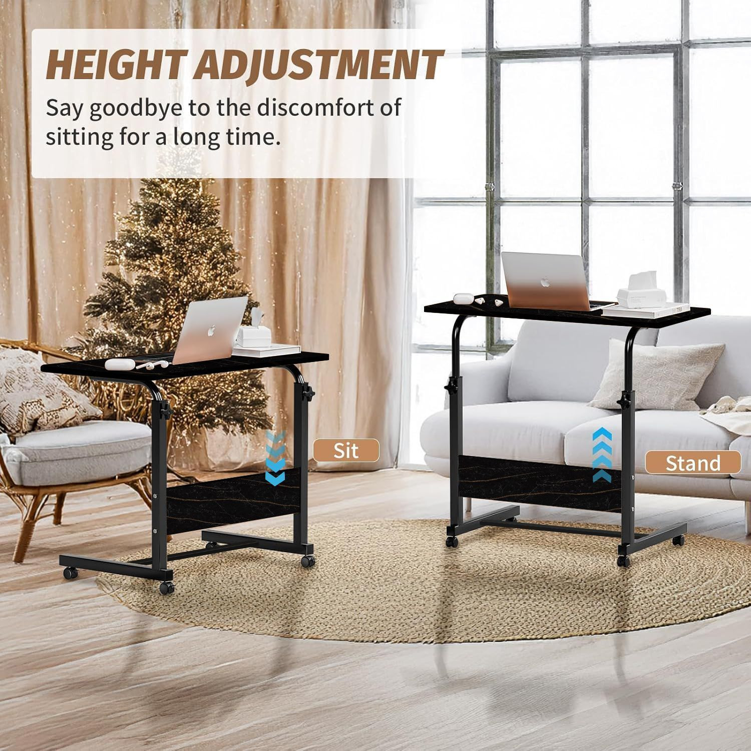 Image of Torche Torche Multipurpose Height Adjustable Movable Table in Black Frame & Iron Wood Portable Laptop Table