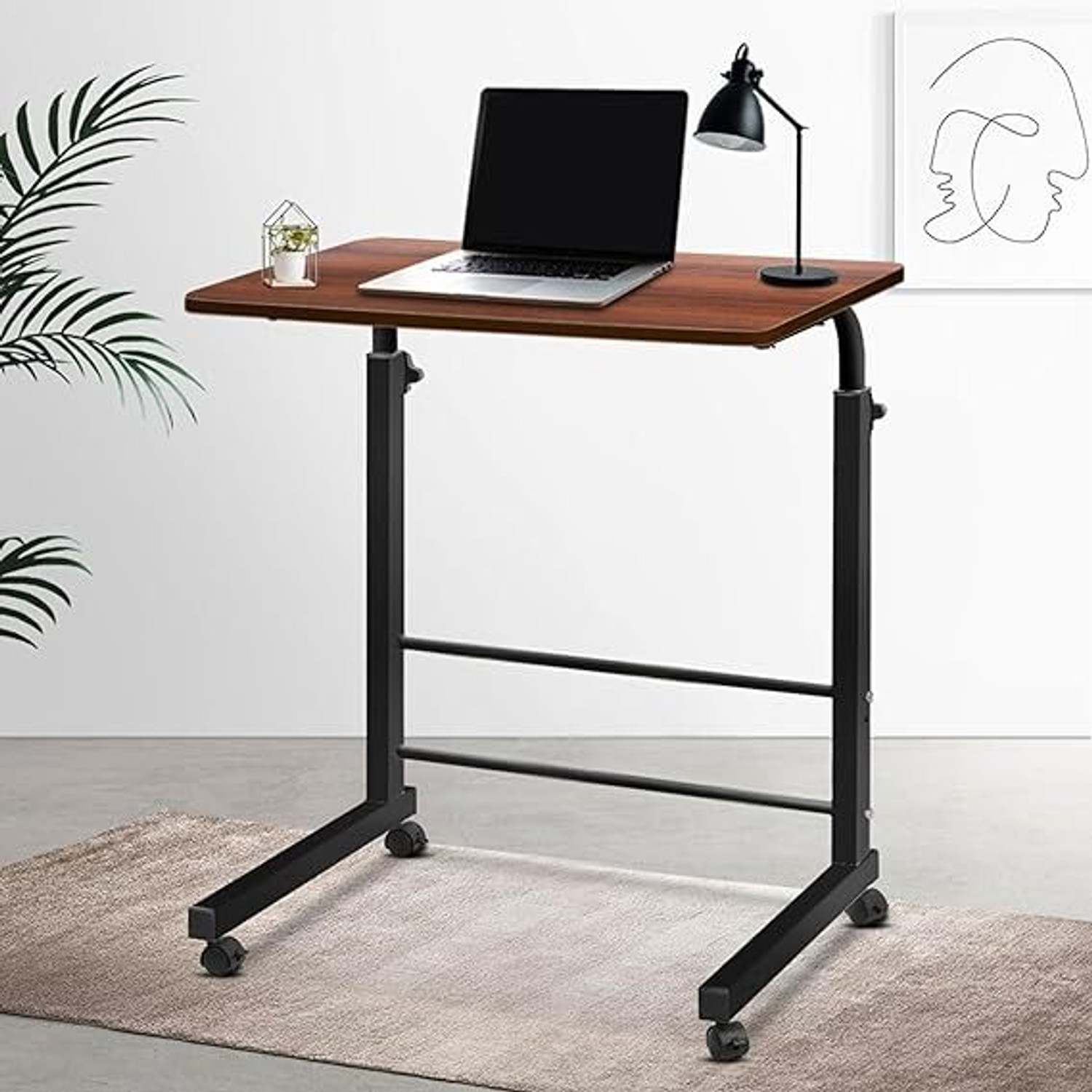 Image of JINKEY Height Adjustable Laptop Table with Wheels Portable Study Desk for Home Office Wood Portable Laptop Table