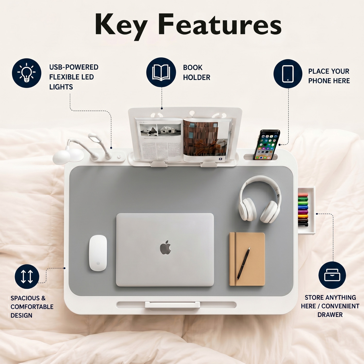Image of StarAndDaisy Laptop Desk, Portable Foldable Laptop Bed Tray Table with Drawer Wood Portable Laptop Table