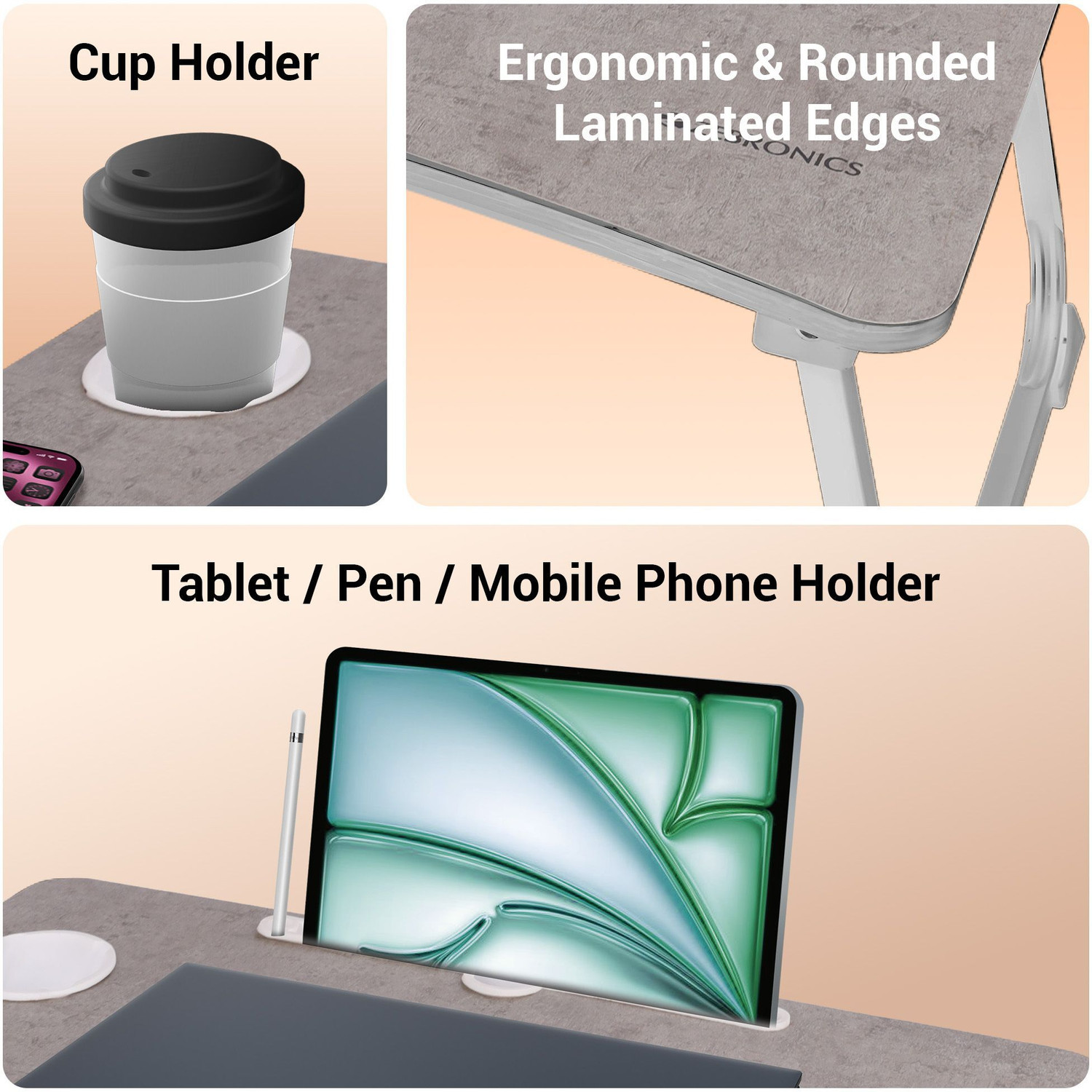 Image of ZEBRONICS ZEB - DOW Y2 (Cement Grey) Wood Portable Laptop Table