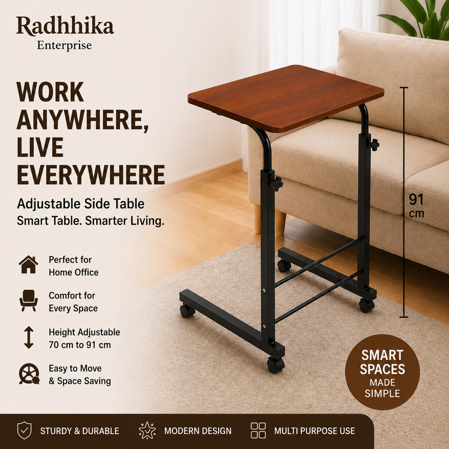 Image of Radhhika Enterprise Foldable Laptop Table for Bed Home Study Work Portable Laptop Desk Wood Portable Laptop Table (Finish Color - MATE BROWN, DIY(Do-It-Yourself))