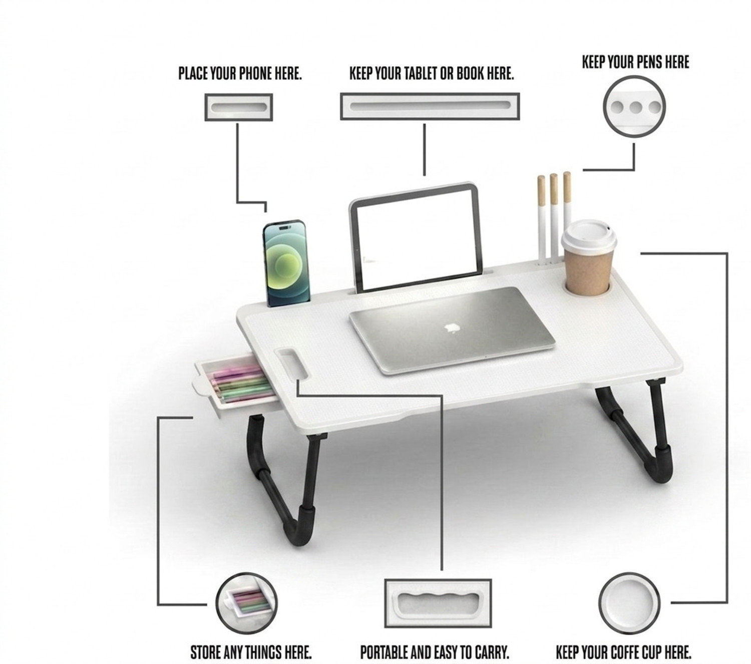 Image of PRIVILON Foldable Multipurpose Wood Portable Laptop Table