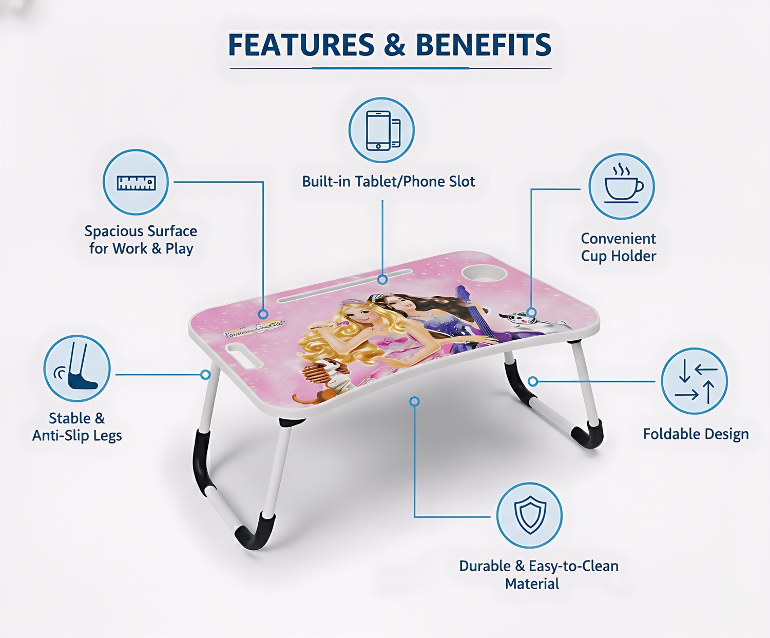 Image of PrimiumQuality Foldable Study Table Laptop Table for Bed | Wooden MDF Portable Desk Wood Portable Laptop Table