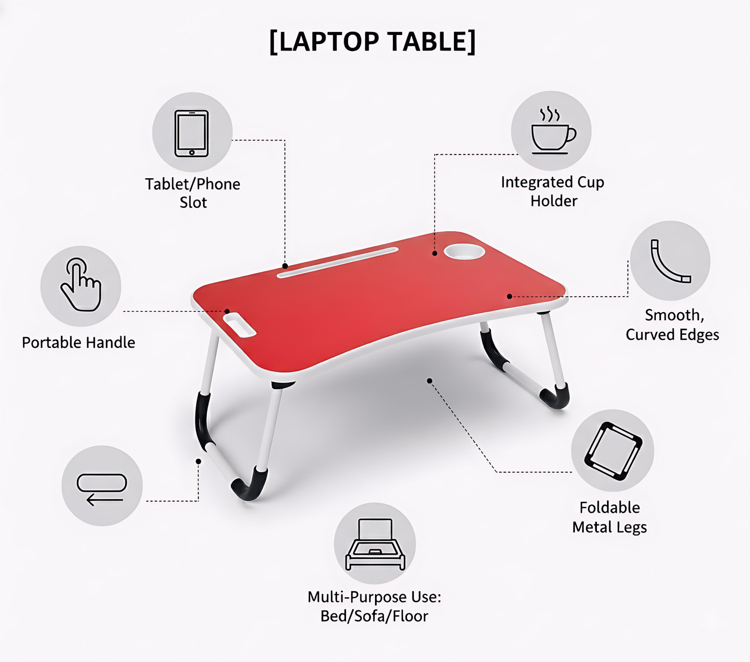 Image of EAGLE INDUSTRIES Foldable Study Table Laptop Table for Bed | Wooden MDF Portable Desk Wood Portable Laptop Table