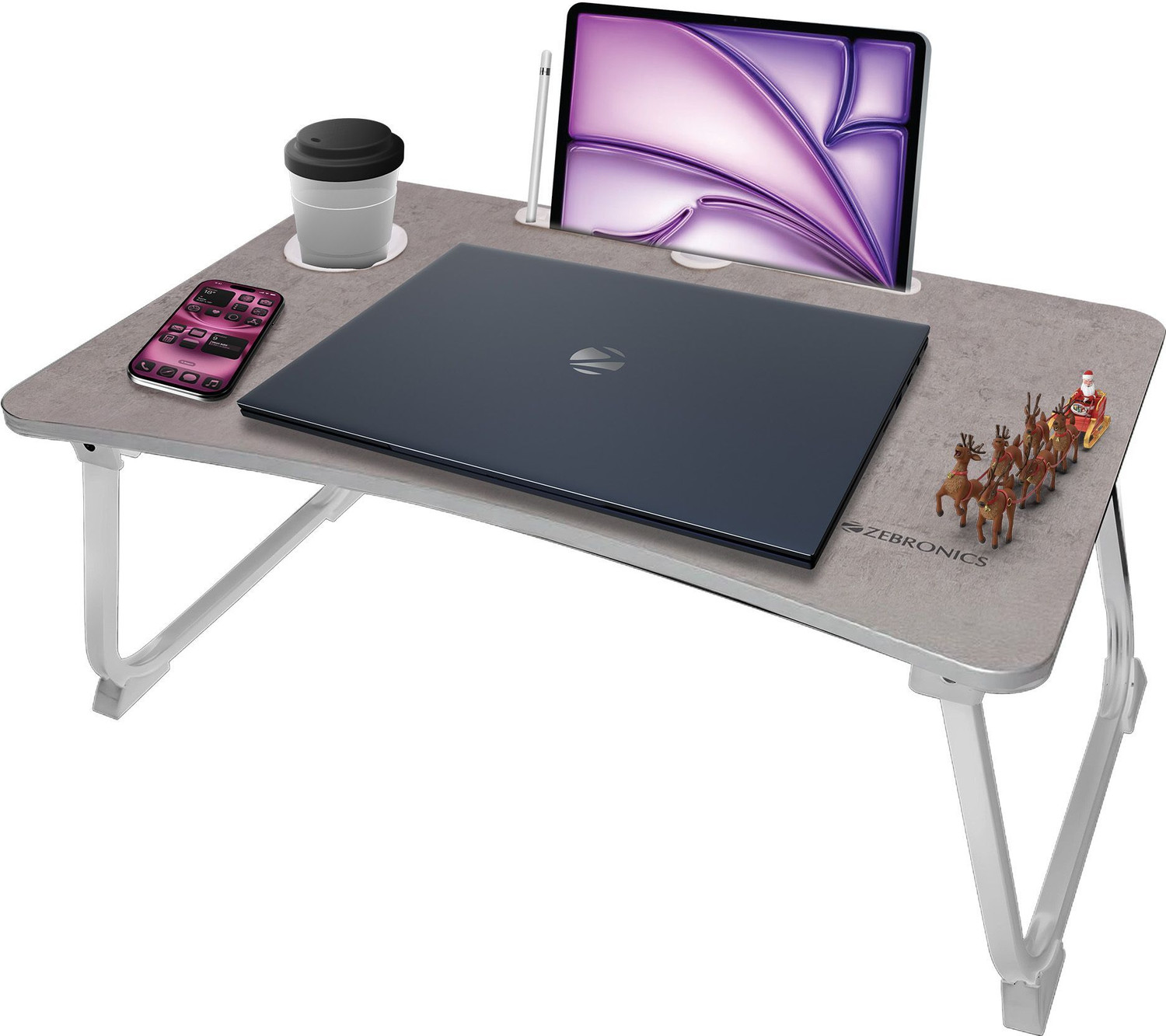 Image of ZEBRONICS ZEB - DOW Y2 (Cement Grey) Wood Portable Laptop Table