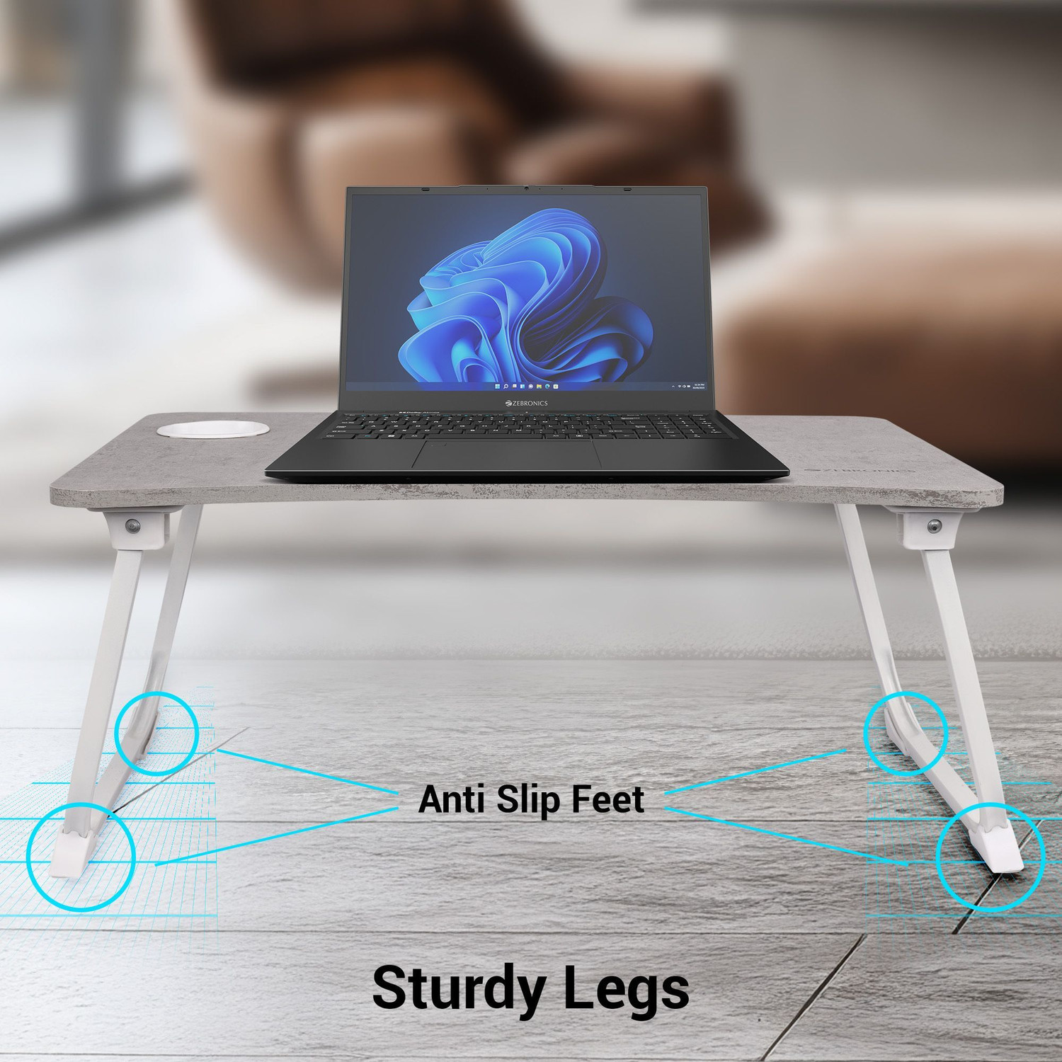 Image of ZEBRONICS ZEB - DOW Y2 (Cement Grey) Wood Portable Laptop Table