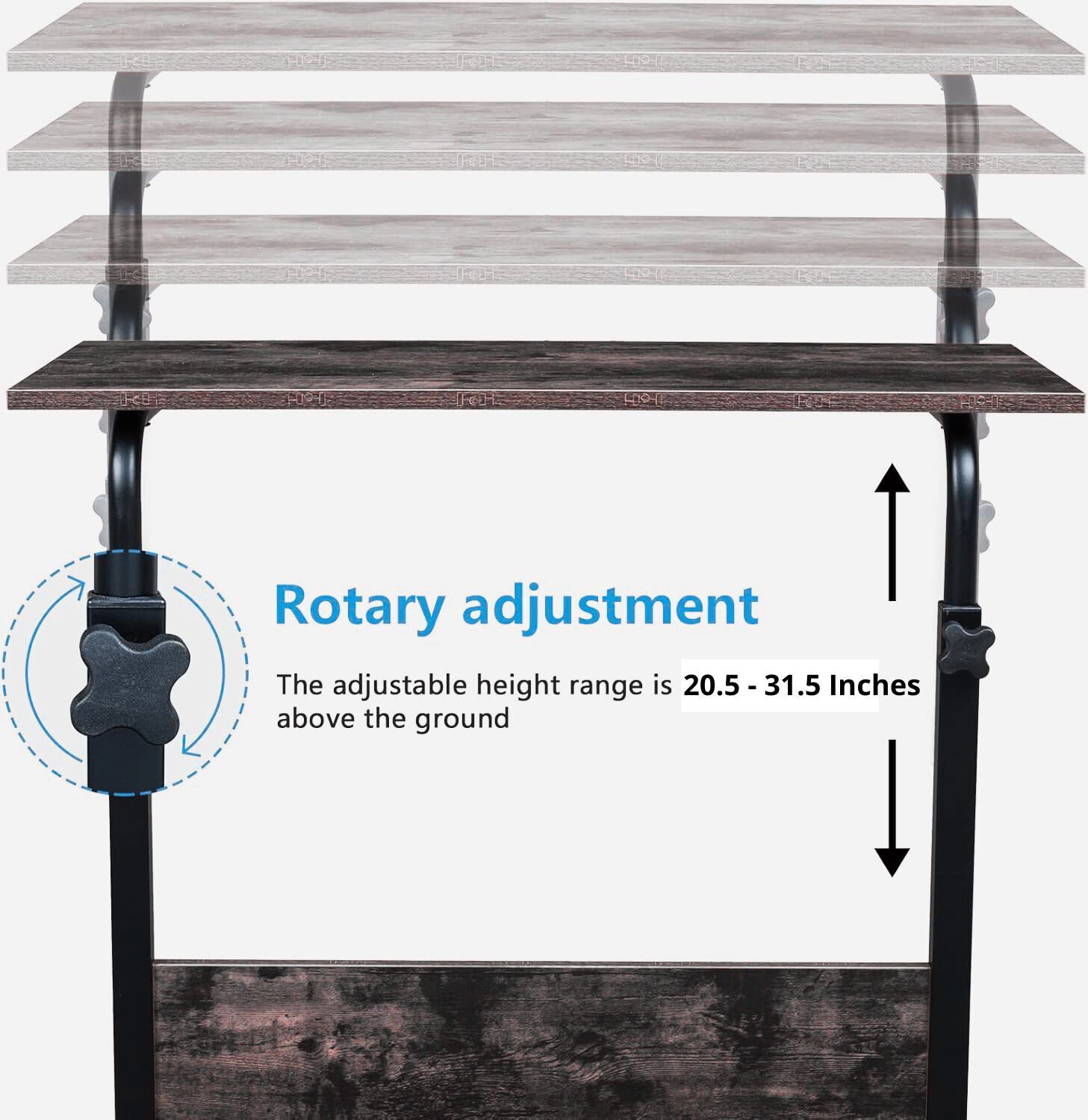 Image of Torche Torche Multipurpose Height Adjustable Movable Table in Black Metal Frame Wood Portable Laptop Table