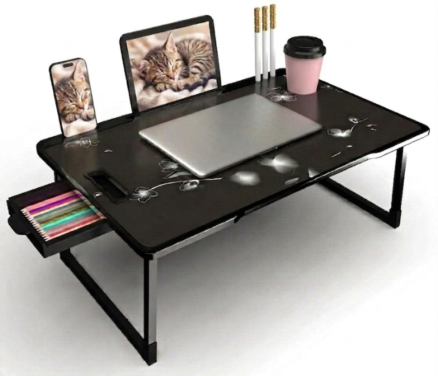 Image of BELORG Wood Portable Laptop Table (Finish Color - FLOWER, Pre Assembled)