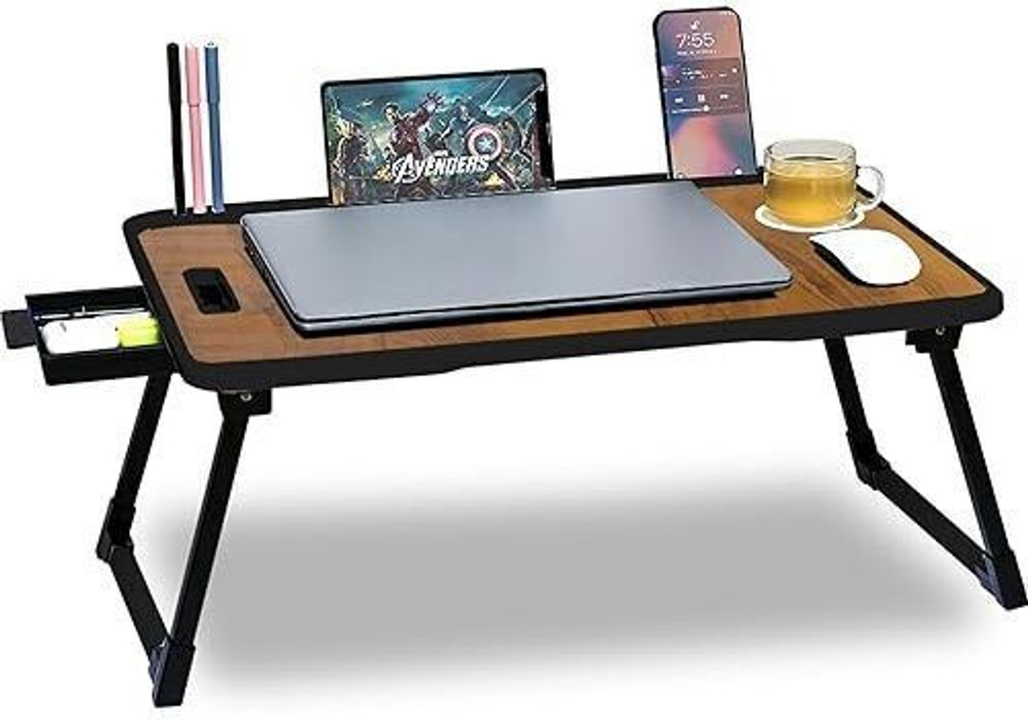 Image of MAKD MULTIPURPOSE FOLDABLE WITH CUP HOLDER , STUDY & LAPTOP TABLE Wood Portable Laptop Table