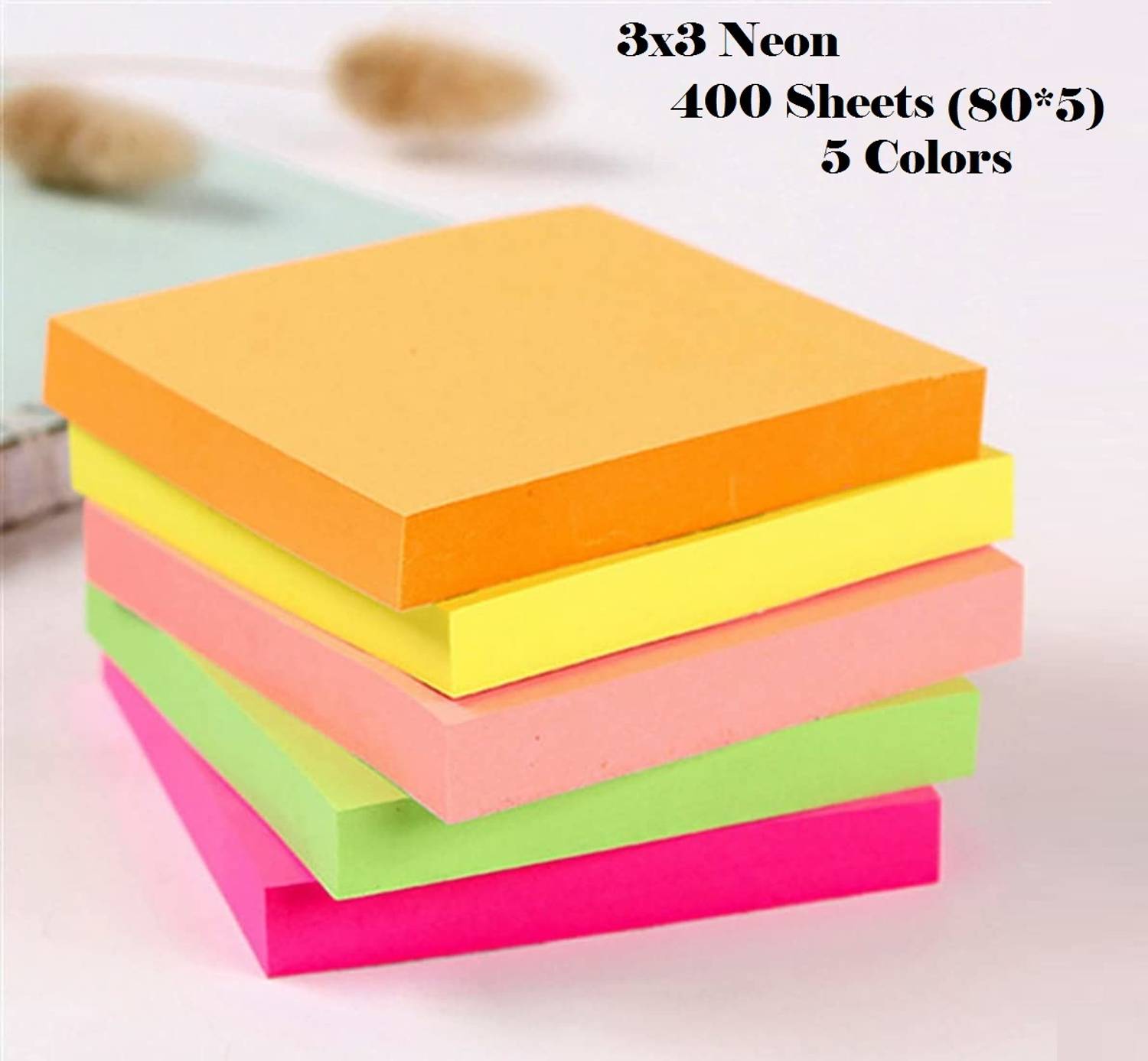 AirSoft Sticky Notes Bright Colorful Sticky Pad ,400 Sheets 3x3 Neon,(80*5) 400 Sheets Self Adhesive Regular Post It, 5 Colors