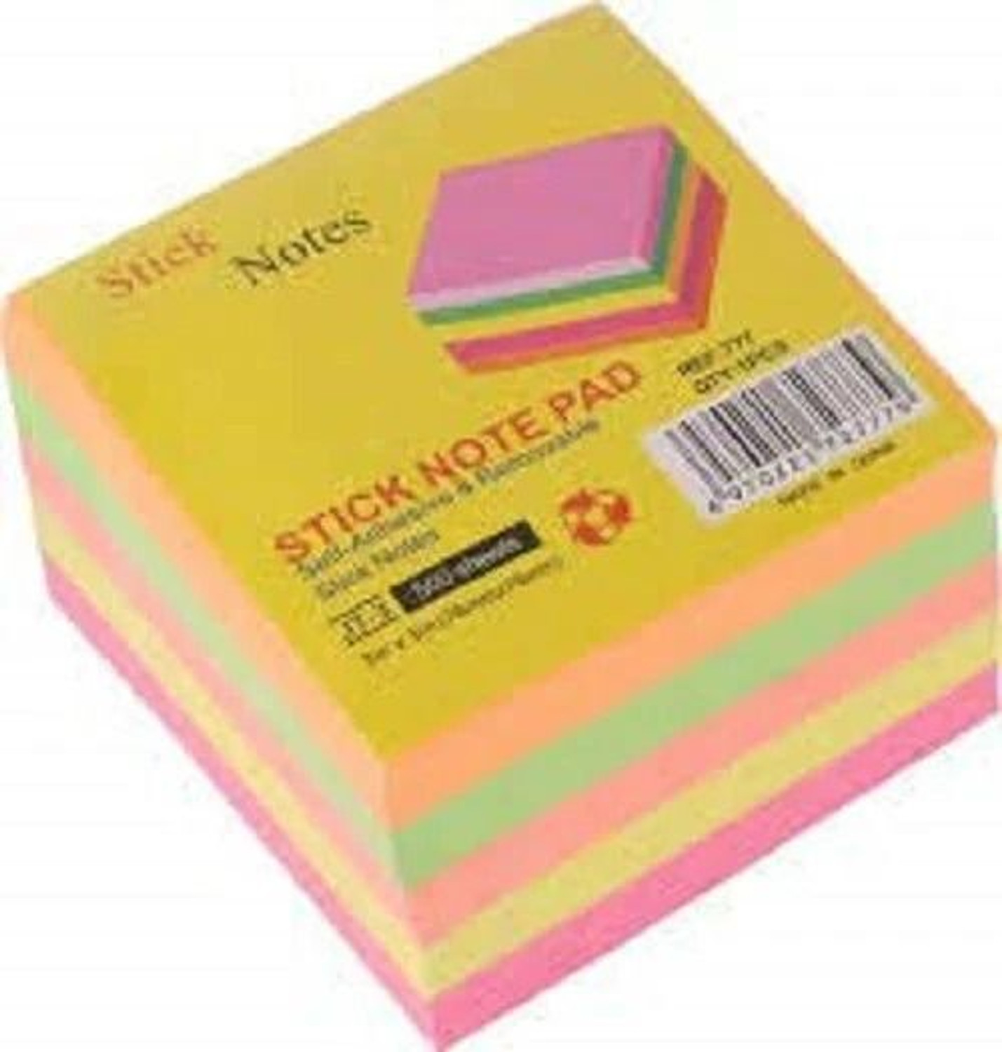 Image of Samvardhan 400 Sheets (3X3) Fluorescent Paper Self Adhesive and Removable Sticky Notes 400 Sheets Regular, 4 Colors