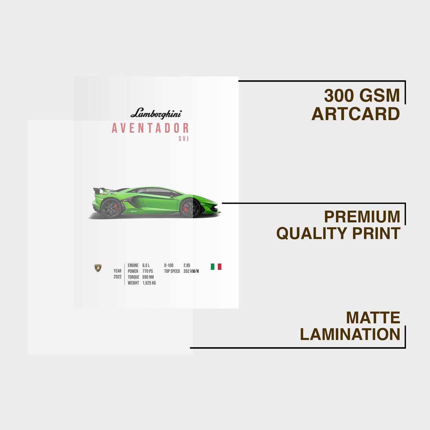 Lamborghini Wall Framed Posters 8x12 inch (A4 Size) Included