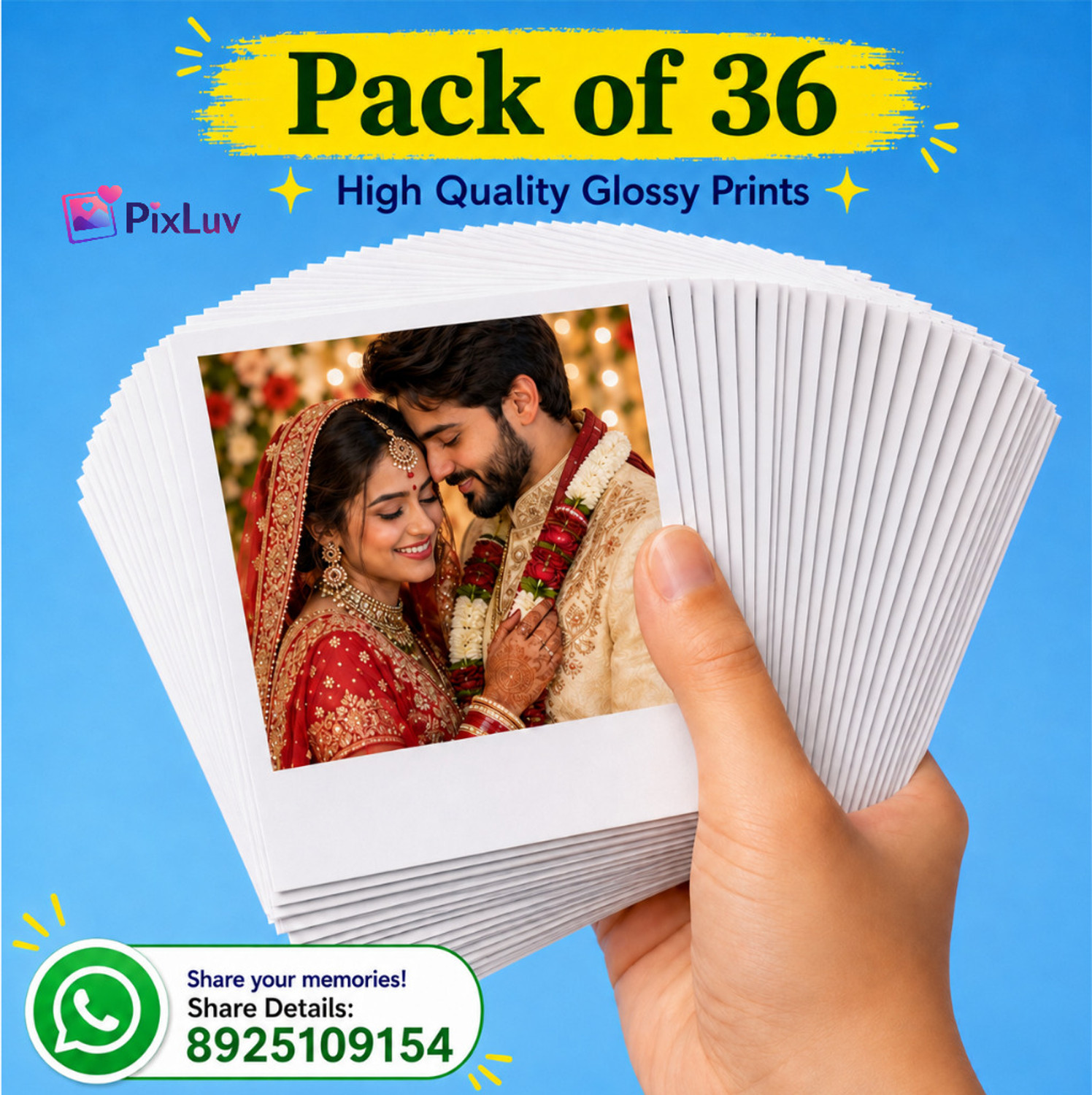 Image of PIXLUV 36 Customised Mini Photo Print Personalized Gifts with Your Photos on Photographic Paper(Watsap : 9677205729) | Polaroid Style Pictures in High Quality Glossy sheet Paper Print (4 inch X 3 inch, send photos to +918925109154)