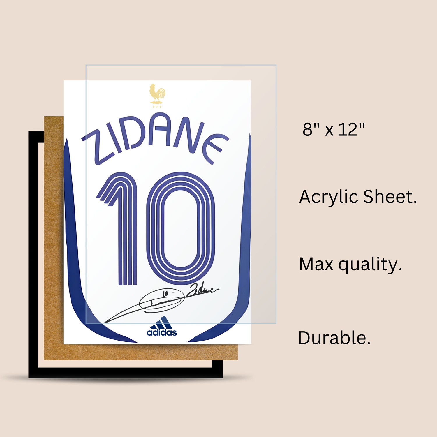 Image of Zinedine Zidane Wall Poster Frames | 8x12 inch | World Cup special signed Jerseys Series | Hanging Wall Artwork Frames for Living Room, Bedroom, Office Photographic Paper