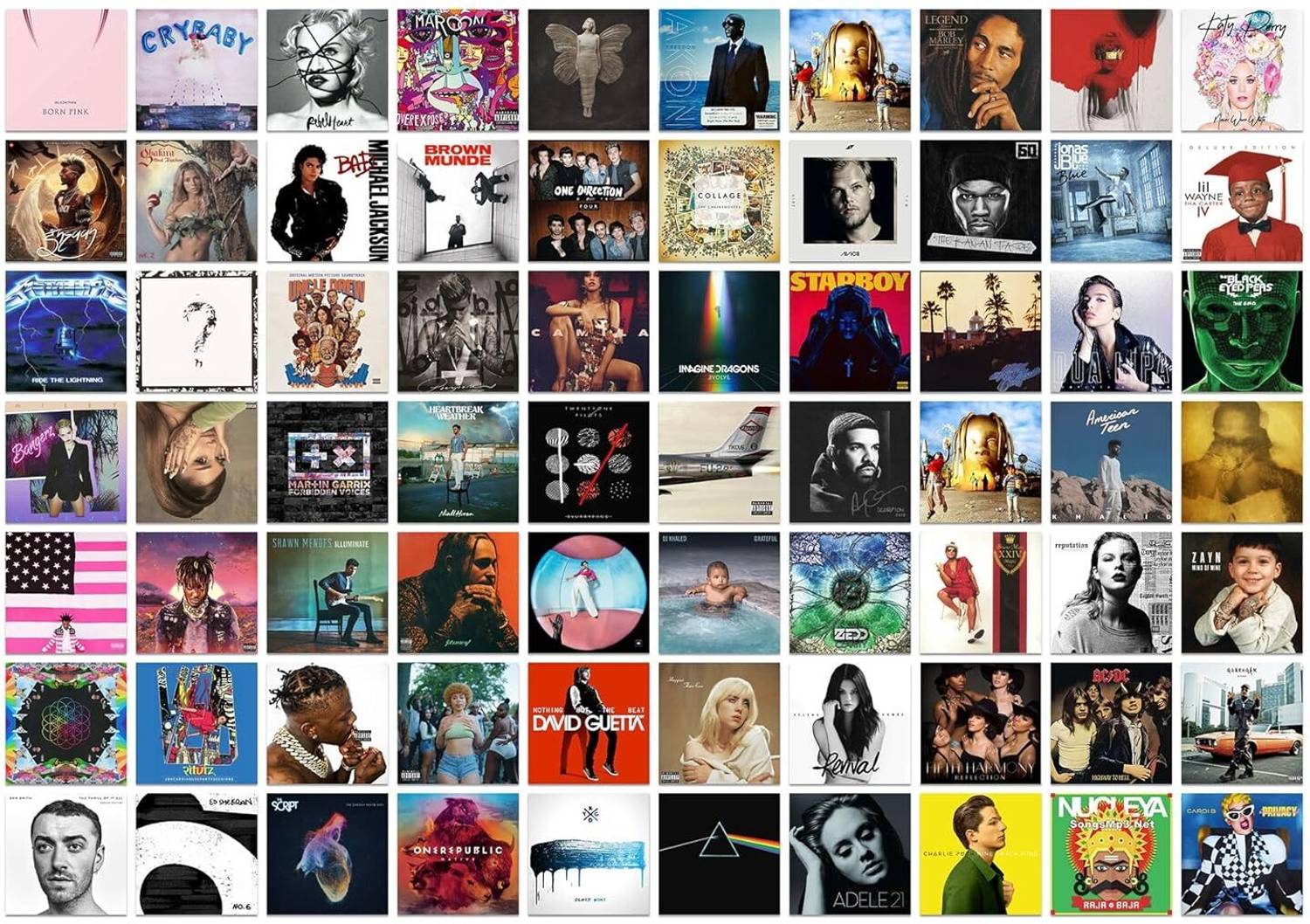 Aesthetic 70 Pcs Music Album Covers Wall Collage kit For Room Wall Art Decor - 4 x 4 Inches Square Posters For Bedroom, Living Room, Office - 1 Tissue Tape Fine Art Print