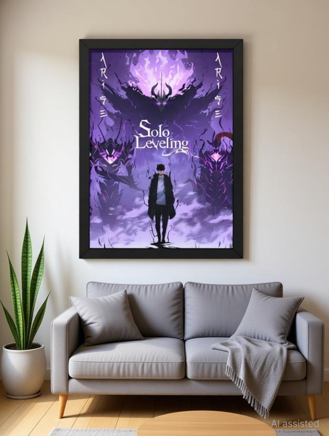 Image of Solo Leveling Framed Poster | Sung Jin-Woo Anime Poster With Frame For room |A4 8x12 inch Black Frame | Matte Finish Print For BEdroom, Living Room, Kids Room, Hostels. Paper Print