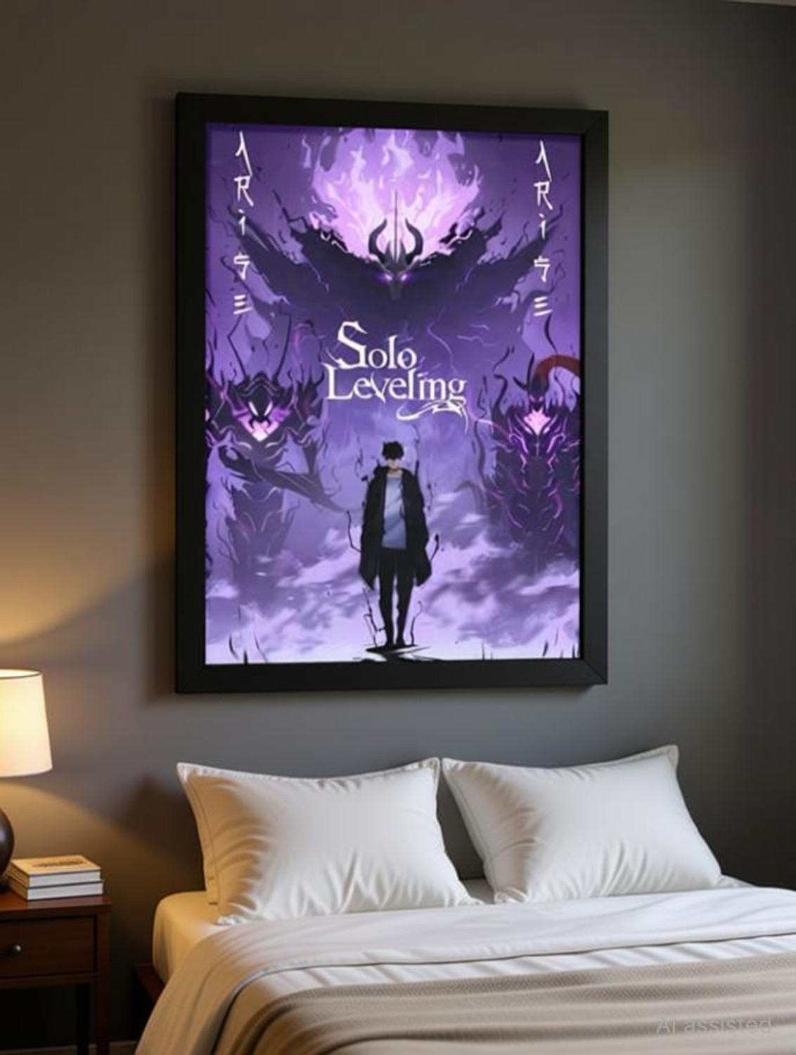 Image of Solo Leveling Framed Poster | Sung Jin-Woo Anime Poster With Frame For room |A4 8x12 inch Black Frame | Matte Finish Print For BEdroom, Living Room, Kids Room, Hostels. Paper Print