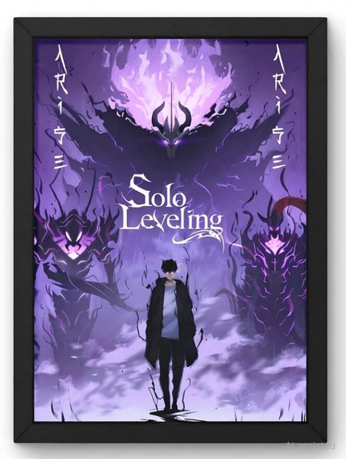 Image of Solo Leveling Framed Poster | Sung Jin-Woo Anime Poster With Frame For room |A4 8x12 inch Black Frame | Matte Finish Print For BEdroom, Living Room, Kids Room, Hostels. Paper Print