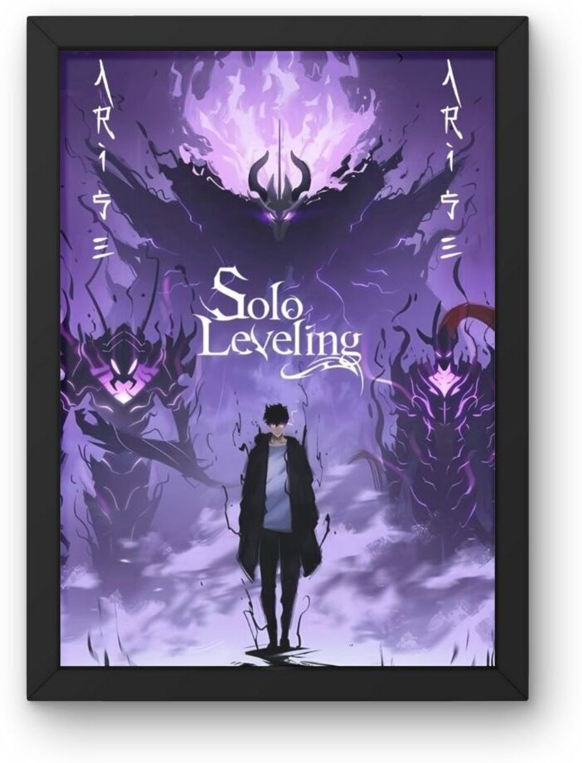 Image of Solo Leveling Framed Poster | Sung Jin-Woo Anime Poster With Frame For room |A4 8x12 inch Black Frame | Matte Finish Print For BEdroom, Living Room, Kids Room, Hostels. Paper Print
