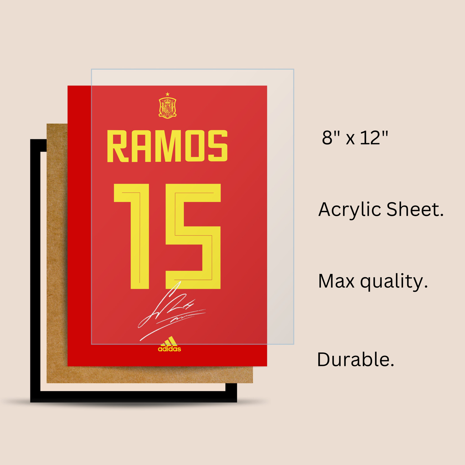 Image of Sergio Ramos Wall Poster Frames | 8x12 inch | World Cup special signed Jerseys Series | Hanging Wall Artwork Frames for Living Room, Bedroom, Office Photographic Paper