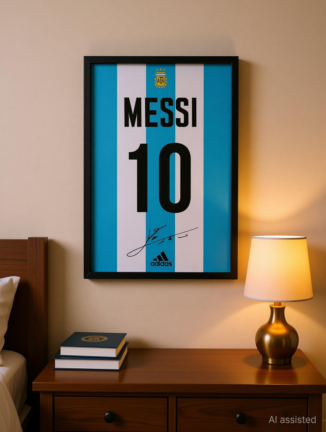 Image of Lionel Messi Wall Poster Frames | 8x12 inch | World Cup special signed Jerseys Series | Hanging Wall Artwork Frames for Living Room, Bedroom, Office Photographic Paper