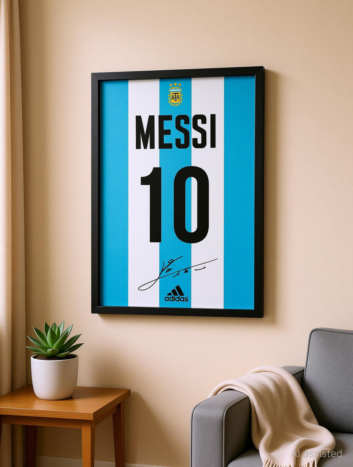 Image of Lionel Messi Wall Poster Frames | 8x12 inch | World Cup special signed Jerseys Series | Hanging Wall Artwork Frames for Living Room, Bedroom, Office Photographic Paper