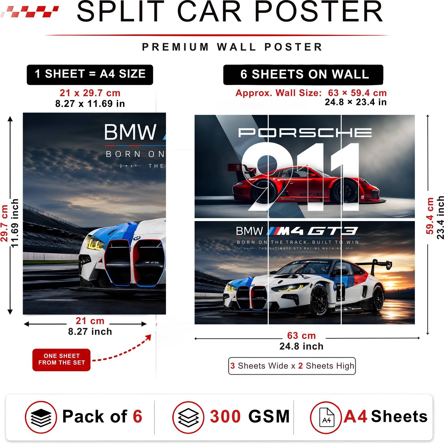 TheCuriousClub Split Car Poster Pack of 6 A4 Sheets - Image 3