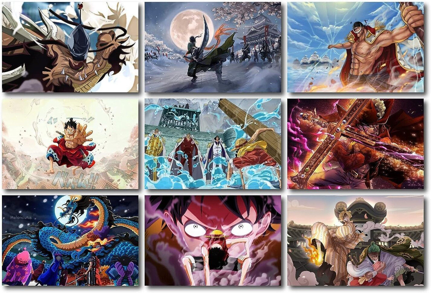 Image of One Piece ANIME WALL POSTER | PACK OF 18 wall collage kit |ANIME WALL COLLAGE 6 * 4 inches |Monkey D. Luffy, Roronoa Zoro,Franky (ATTACK) Fine Art Print