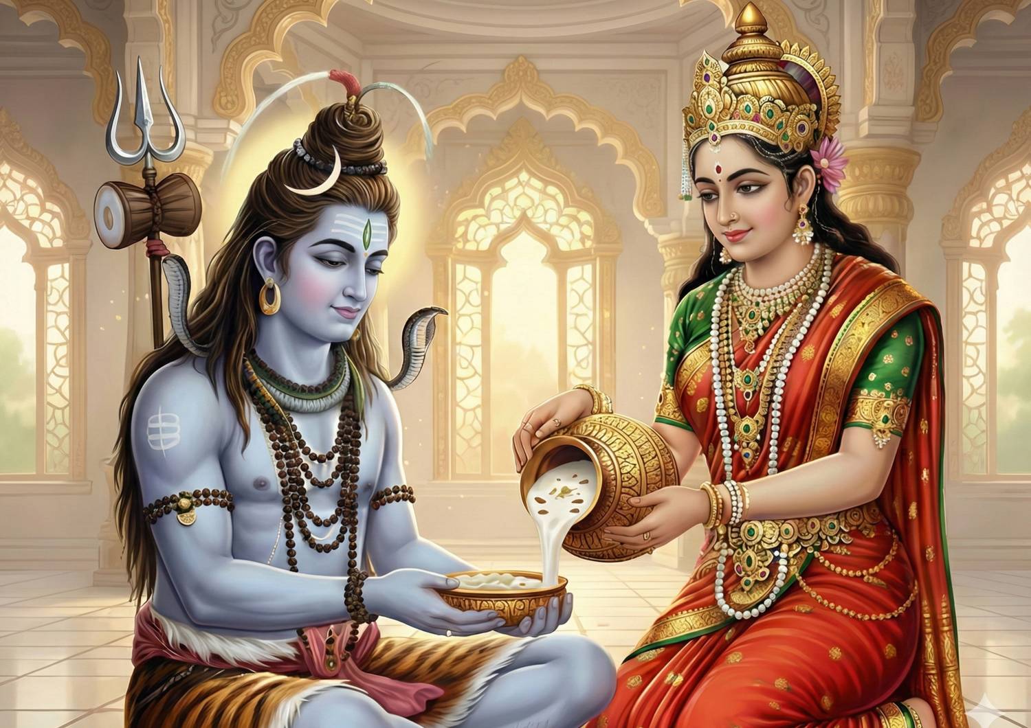 Annapurna Mata Feeding Mahadev A4 Wall Sticker | HD Glossy Vinyl Poster 29.7×21 cm | Annapoorna Devi Ann Daan Story Print | Kitchen & Pooja Room Mandir Decor Vinyl