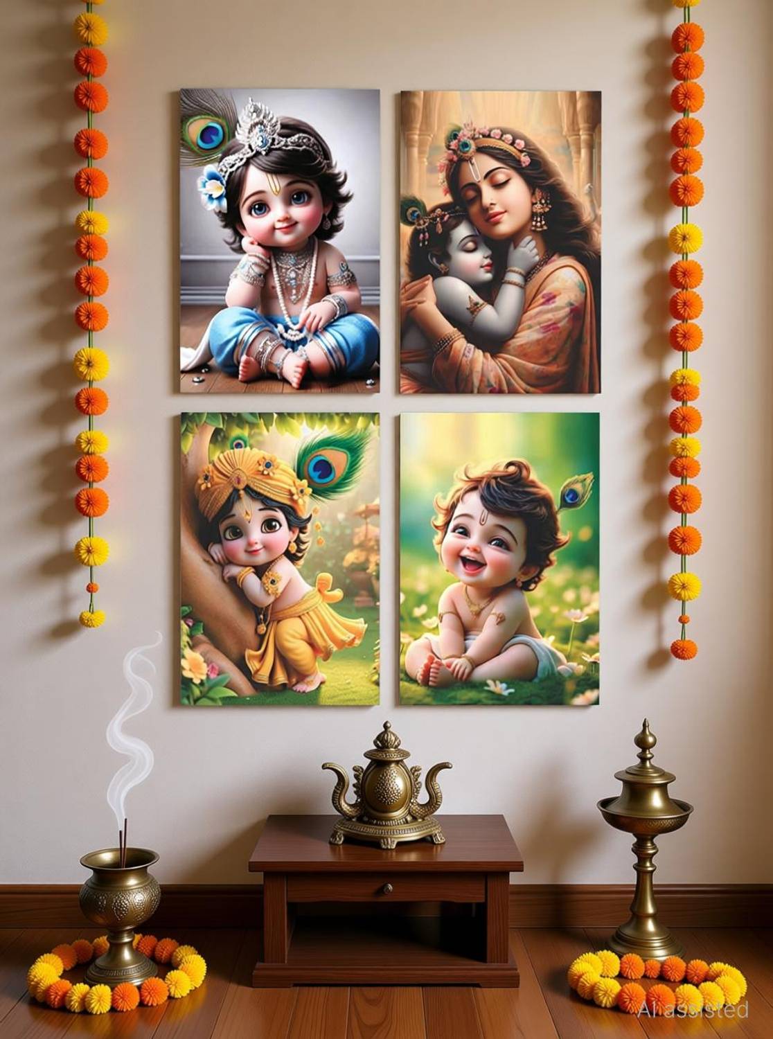 Little Bal Gopal Posters For Pregnant Women | Religious Posters | Krishna Poster | Multicolor Pack of 4 Photographic Paper