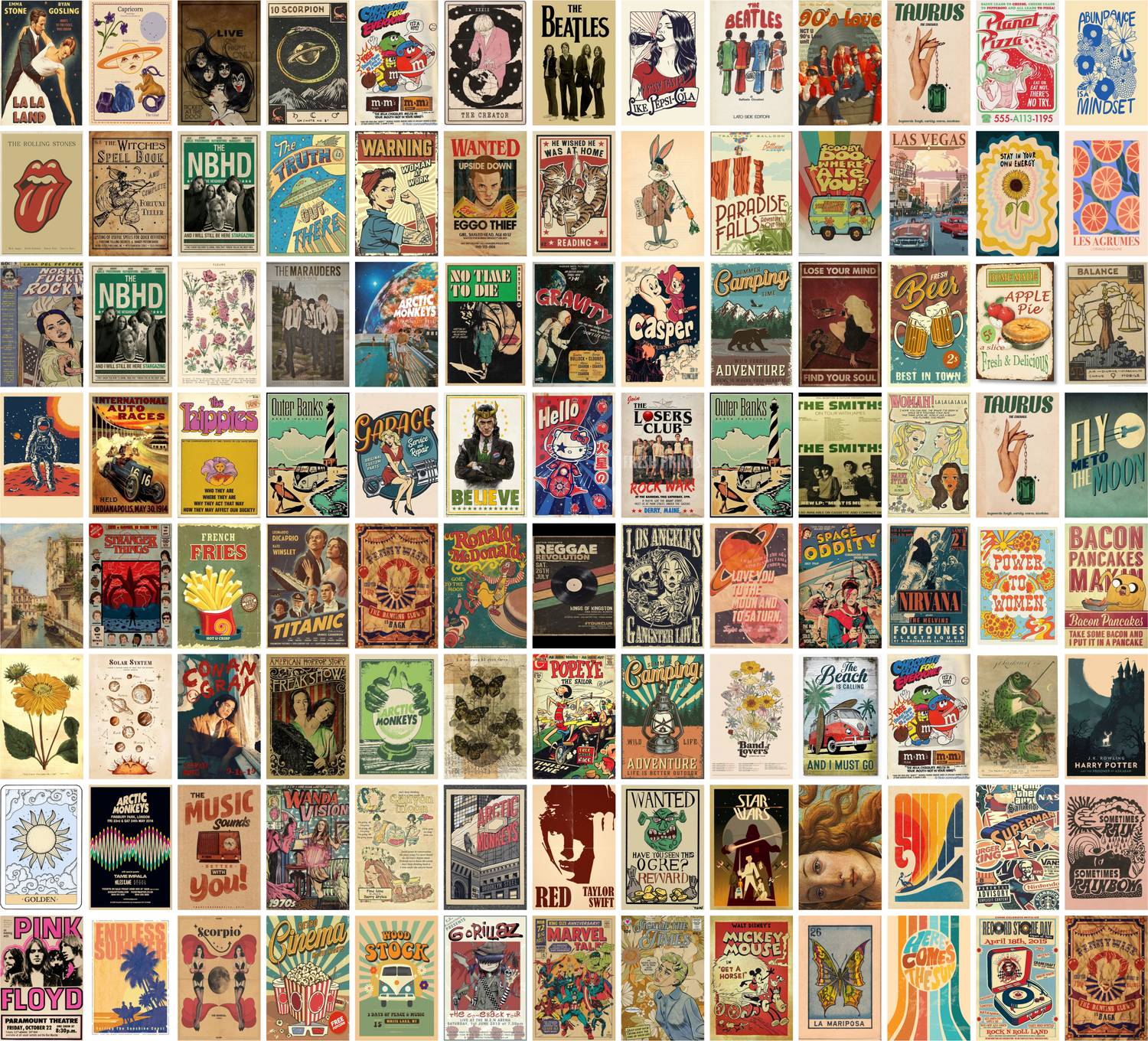 120 Peel-N-Stick Vintage Posters Aesthetic Wall Collage Kit | Vintage Wall Decor | Aesthetic Collage Kit | Vintage Room Decor Paper Print