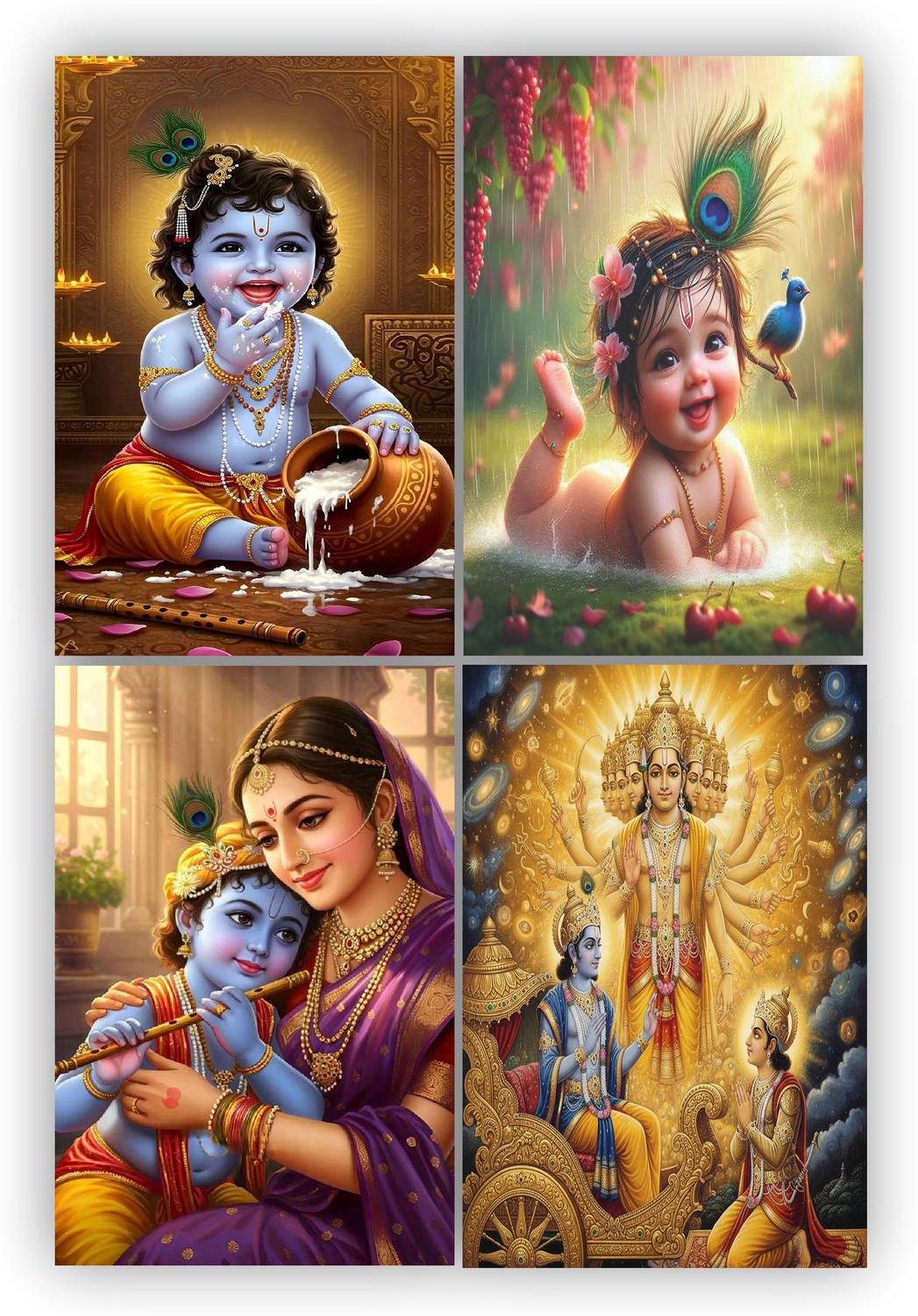 Trending Krishna Ji Poster Set of 4 for Wall Decoration | HD Gloss Laminated Posters F-663 Paper Print