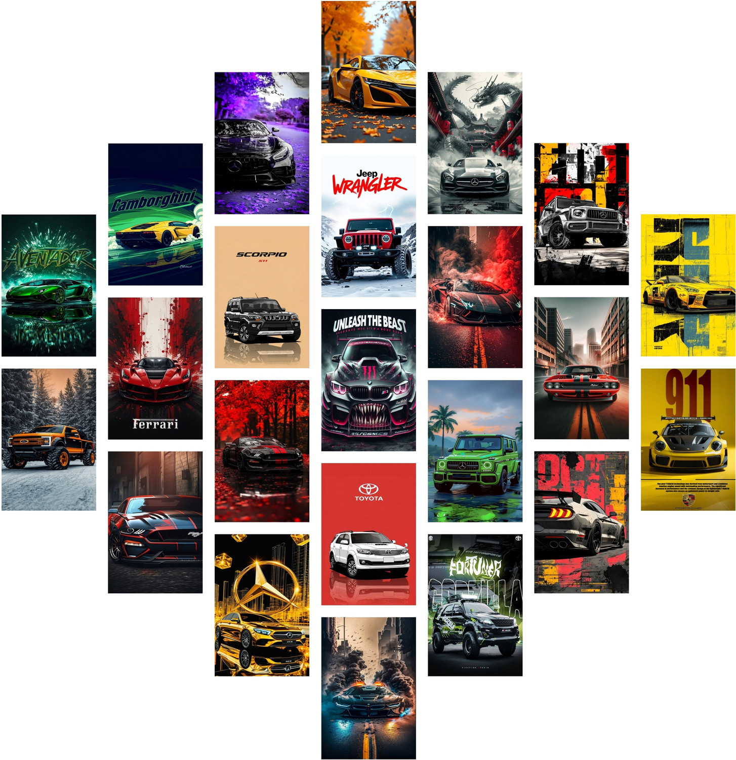 Image of Pack of 23 Car Wall Collage Kit Posters | Posters for Wall Decoration | Wall Art For Bedroom, Office, Living room, (6 inch X 4 inch) Vinyl
