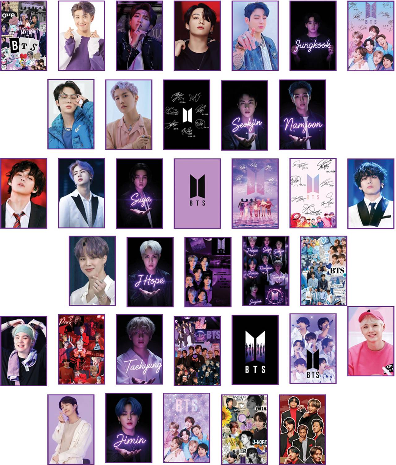BTS Mix Poster Combo Set of 36 | 6×4 Inch HD Photo Cards | 300 GSM