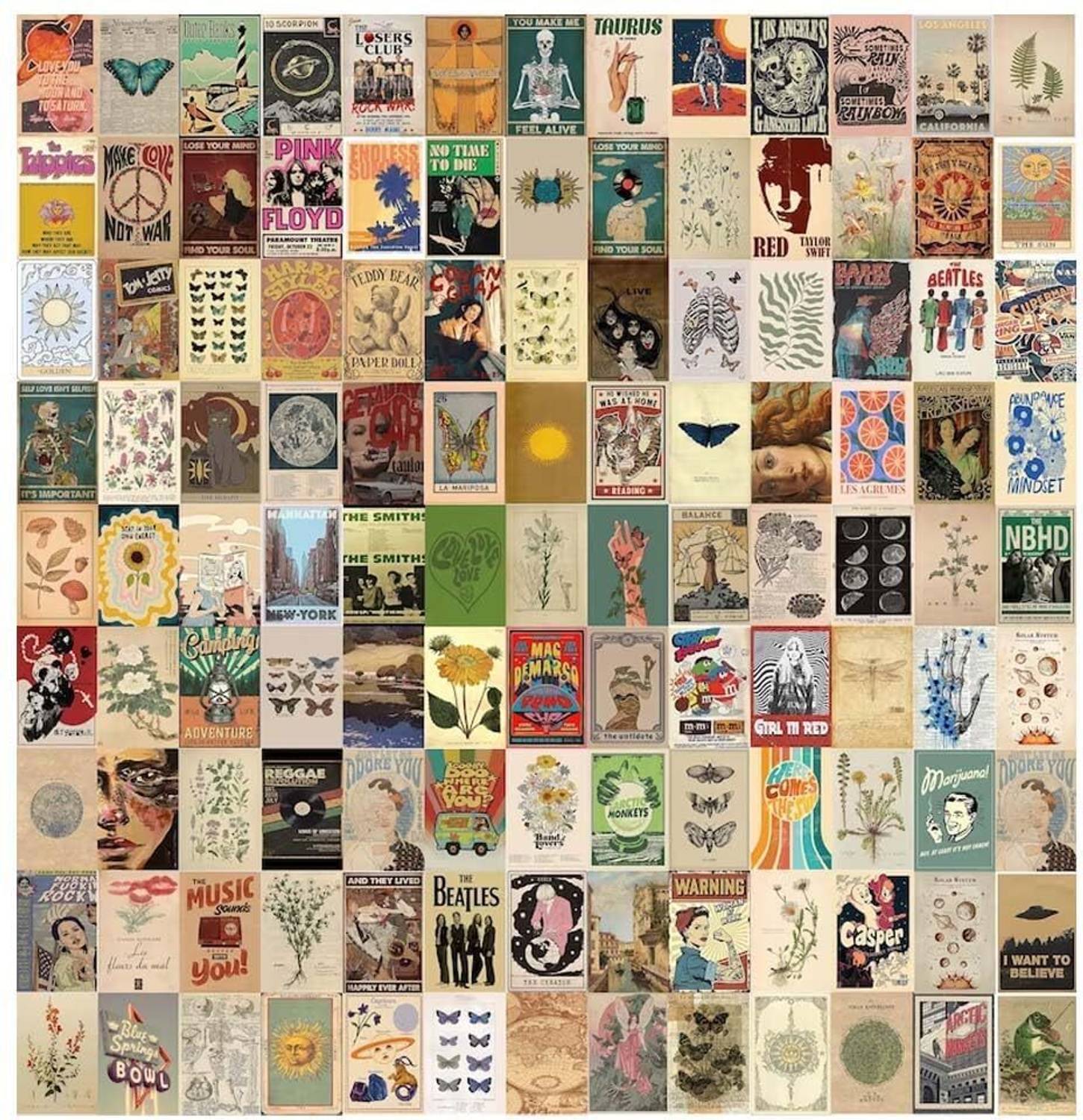 120 Peel-N-Stick Vintage Posters Aesthetic Wall Collage Kit | Vintage Wall Decor | Aesthetic Collage Kit | Vintage Room Decor Fine Art Print