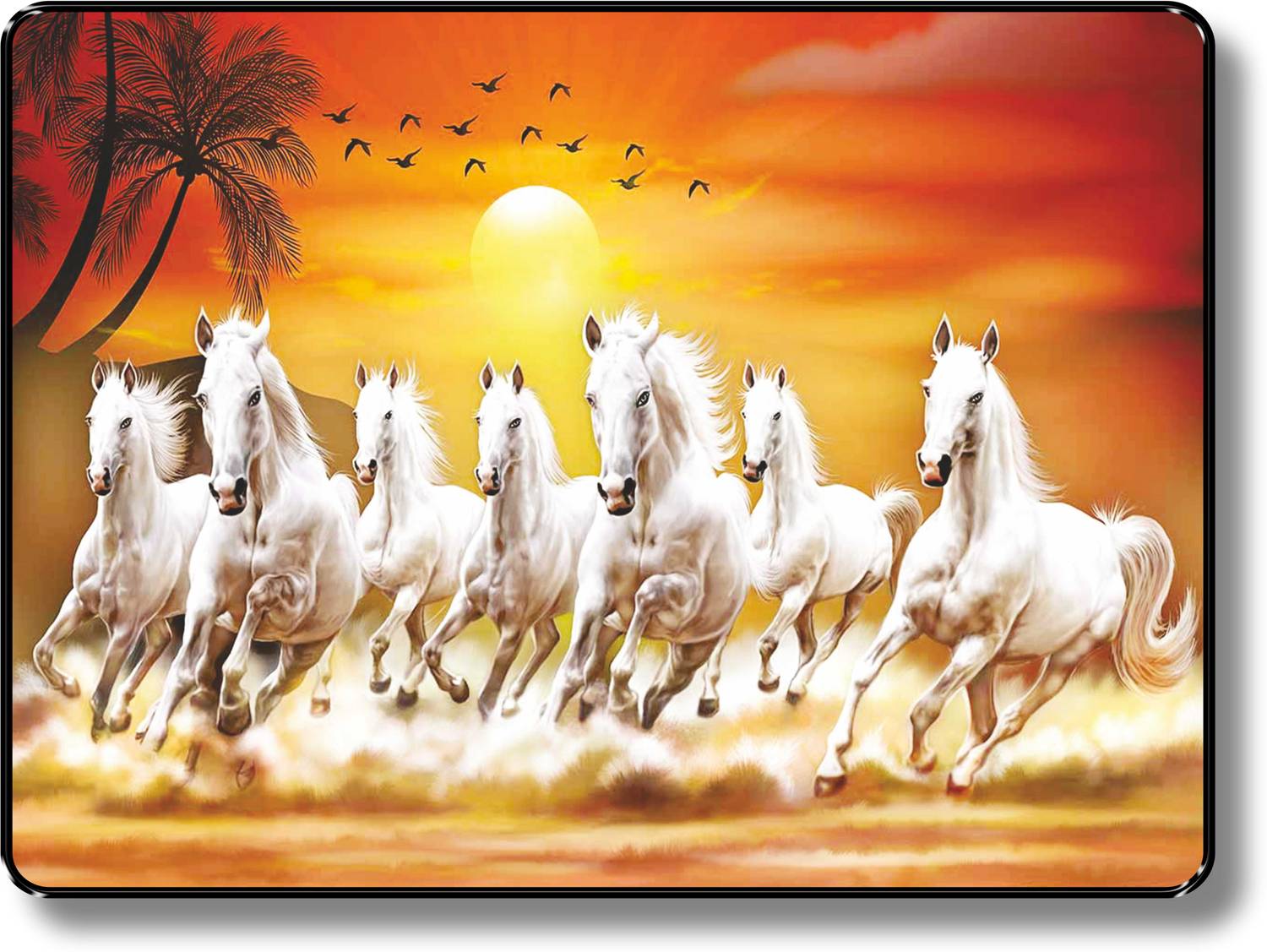 7 Running horses Vastu UV textured Digital Reprint 13 inch x 11 inch Painting (With Frame) Paper Print