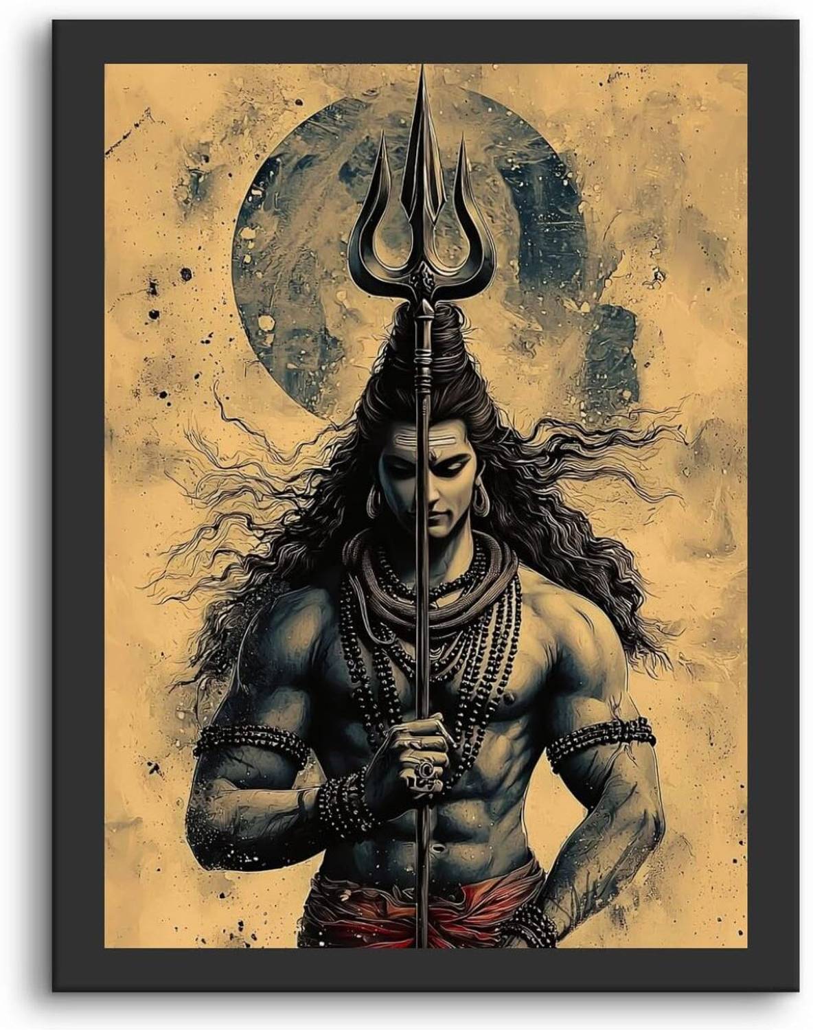AANCHAL WORLD Lord Shiva Mahadev Photo Frame for Home Decor | Spiritual Wall Art for Pooja Room & Living Room | Premium Synthetic Wood Frame | 11 x 14 Inch Photographic Paper