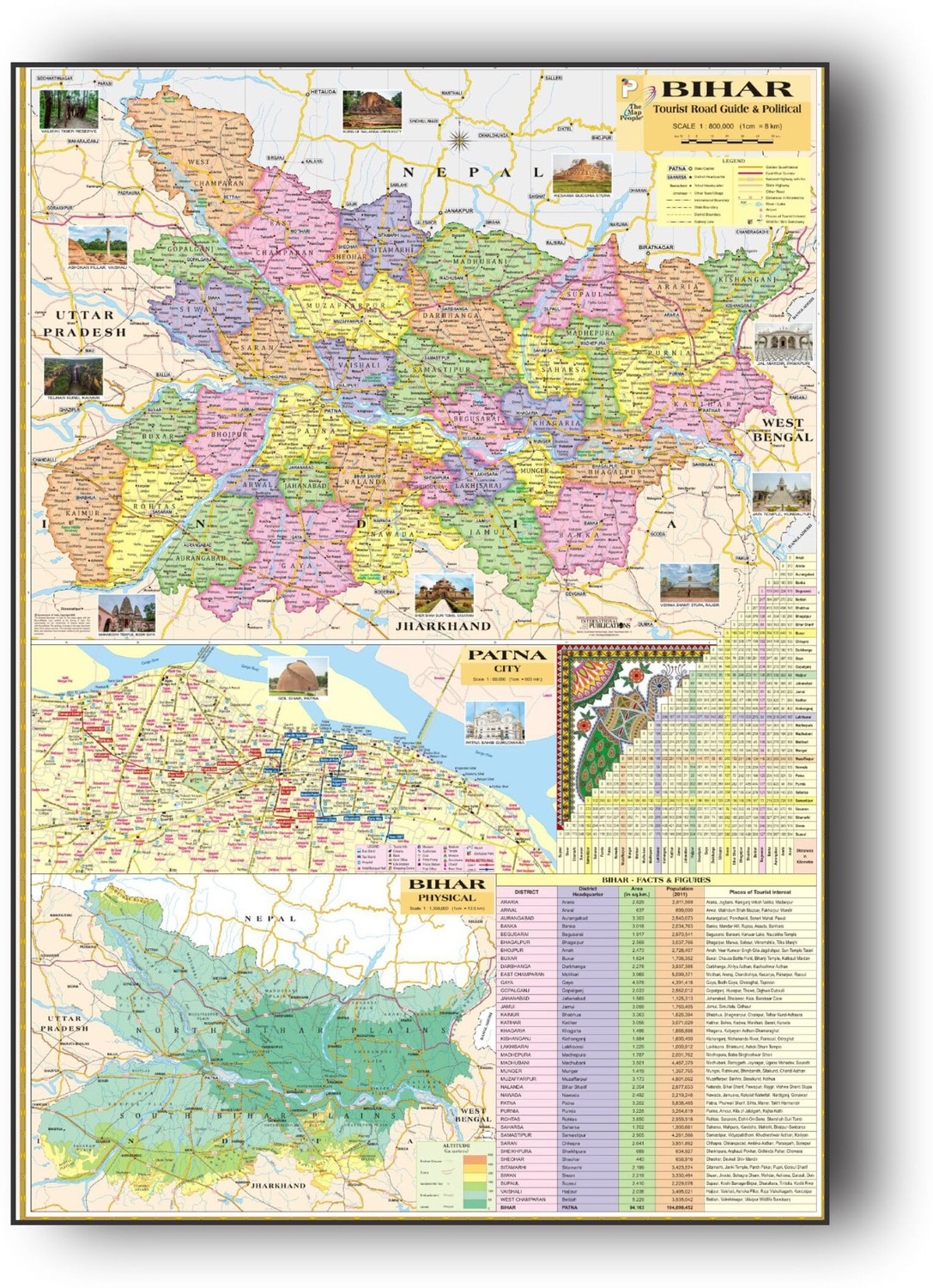 Image of Bihar State Map in English Language. Size : 40 inchx28 inch inch (100x70Cm). In English Language With Important Fact and Figure. Ideal Map For Student and Aspirant of UPSC , PCS , SSC , RAILWAY Exam and Other Competitive Exam. Updated Map. Paper Print (40 inch X 28 inch) Paper Print