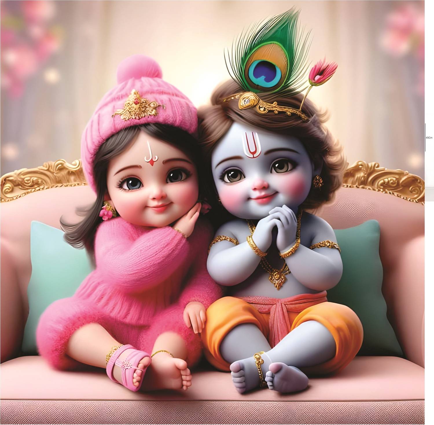 Meri Decor Baby Pink Radha With Bal Krishna God Wall Poster For Pooja Room, Living Room, Office (Size -40Cm X 40Cm) Vinyl