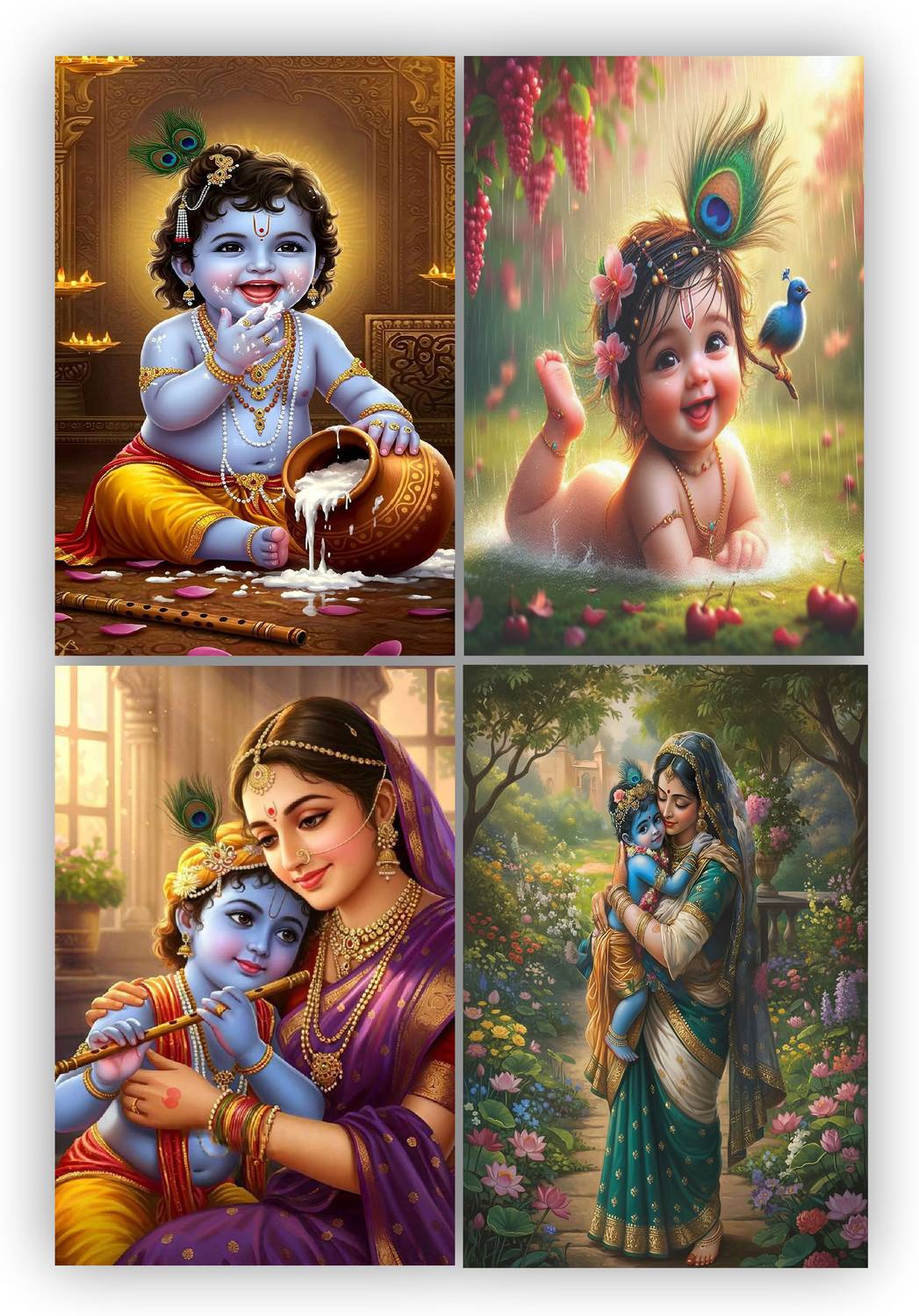 Trending Krishna Ji Poster Set of 4 for Wall Decoration | HD Gloss Laminated Posters F-468 Paper Print
