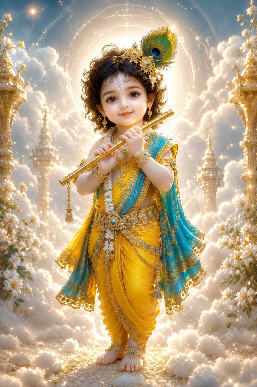 Baby Krishna Wall Poster | Cute Bal Krishna Playing Flute HD Print | Spiritual Wall Art for Home, Mandir & Office Decor (12x18 Inch) UNFRAME Paper Print
