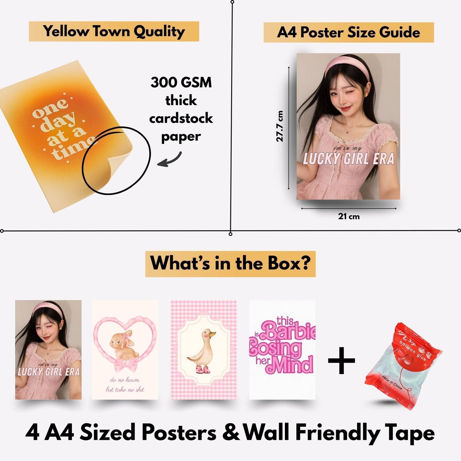 Lucky Girl Wall Posters – Set of 4 A4 Posters (21x29.7 cm) on 300