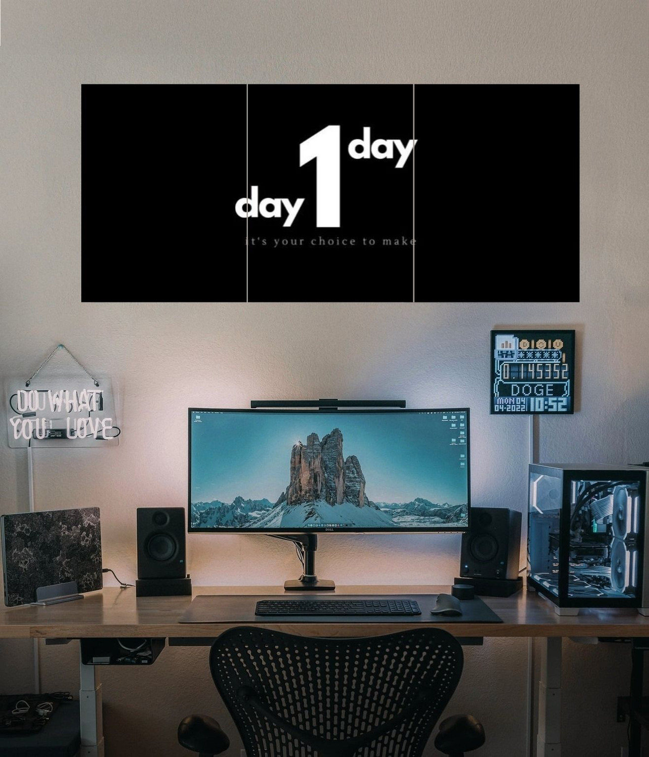 Image of inchDay 1 or Day 1 inch Minimalist Motivational Typography 3 Split Poster Set - Wall Art for Gaming Setup Decor Photographic Paper