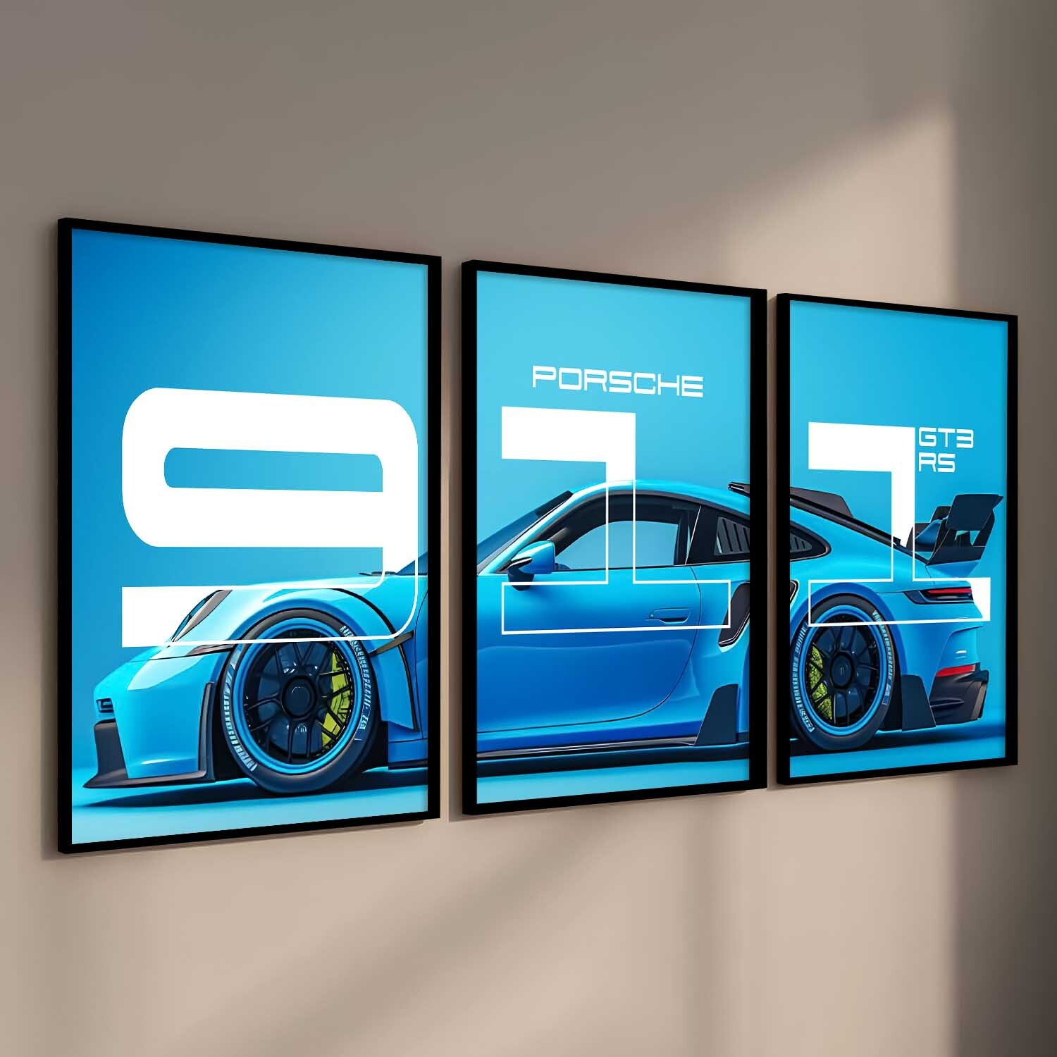 Image of Loveydoveystore PORSCHE 911 Car framed posters for wall decor for gaming room bedroom set of 3 Photographic Paper (13 inch X 10 inch, CARTOON)